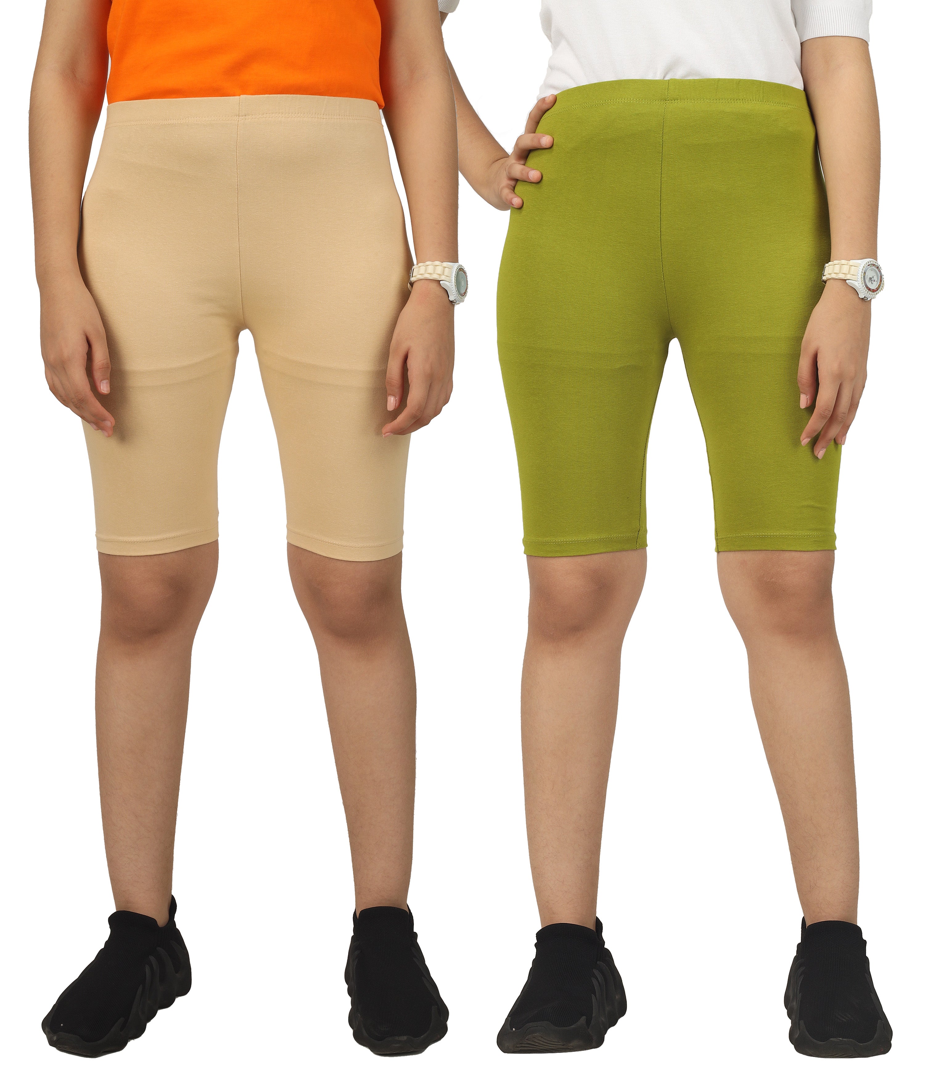 Girl's-Stretchable Cycling Shorts V4 (Pack of 2)