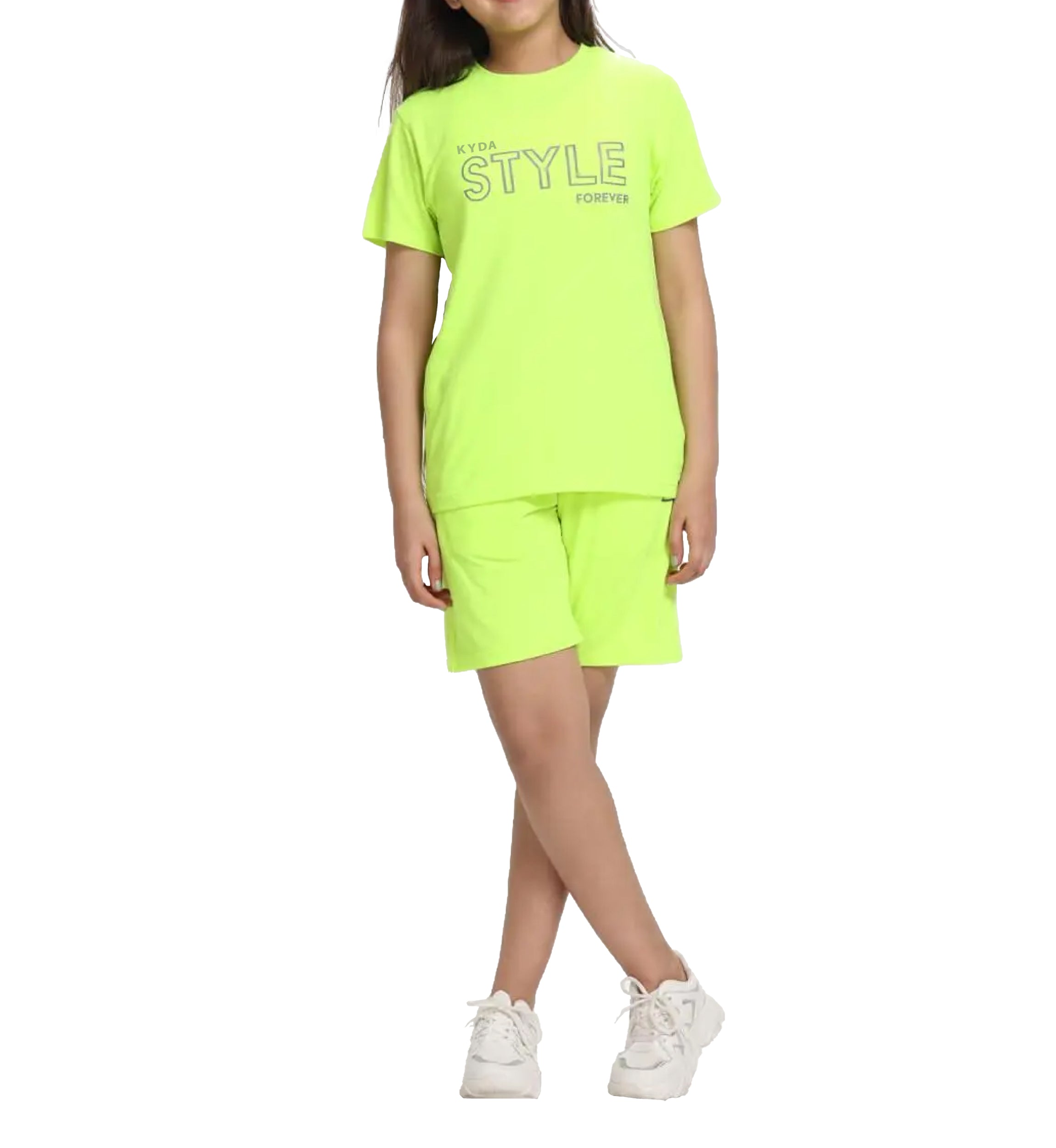 KYDA KIDS® Girls 100% Pure Cotton Premium Neon Green Printed Tshirt and Short Set for Summer (Copy)