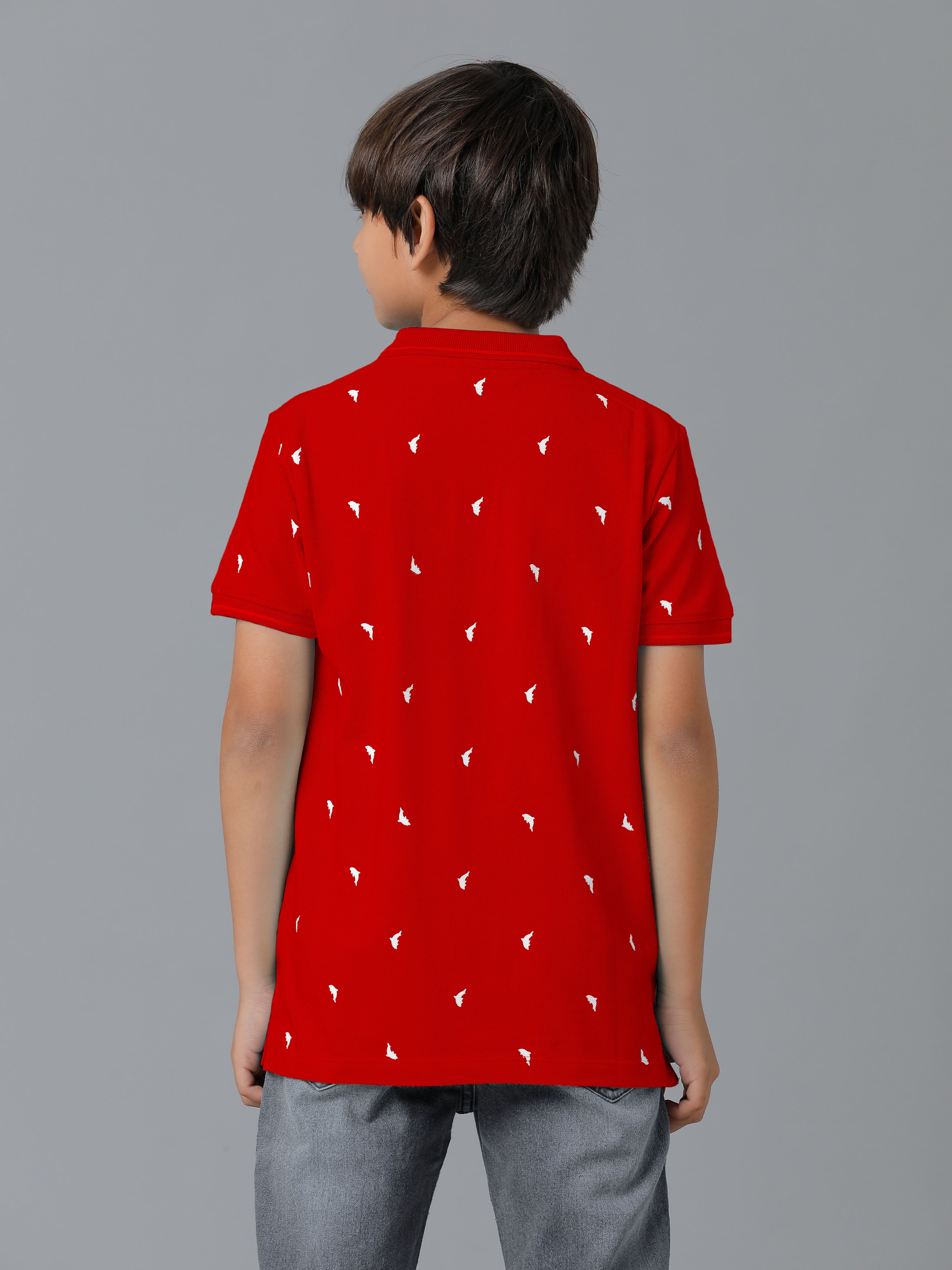 Boys Cotton Printed Regular Fit Polo Red T-Shirts