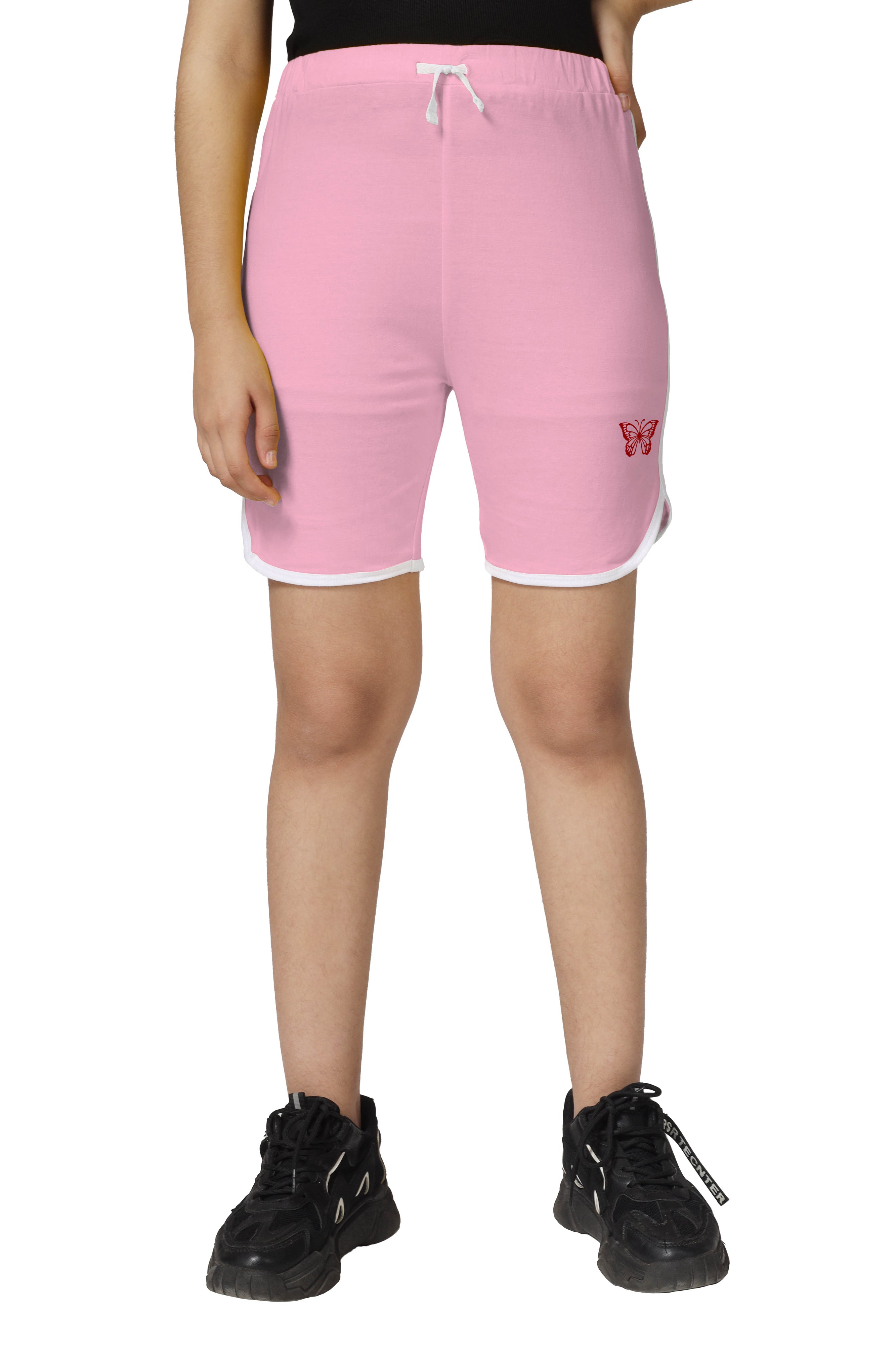 Girls Cotton Green-Lite Pink-Maroon Regular Fit Shorts (Pack of 3)