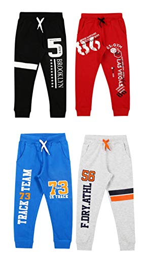 Boys & Girls100% Cotton Kids Fleece Joggers Track Pant - Regular Fit for Unisex, Multicolor - Pack of 4