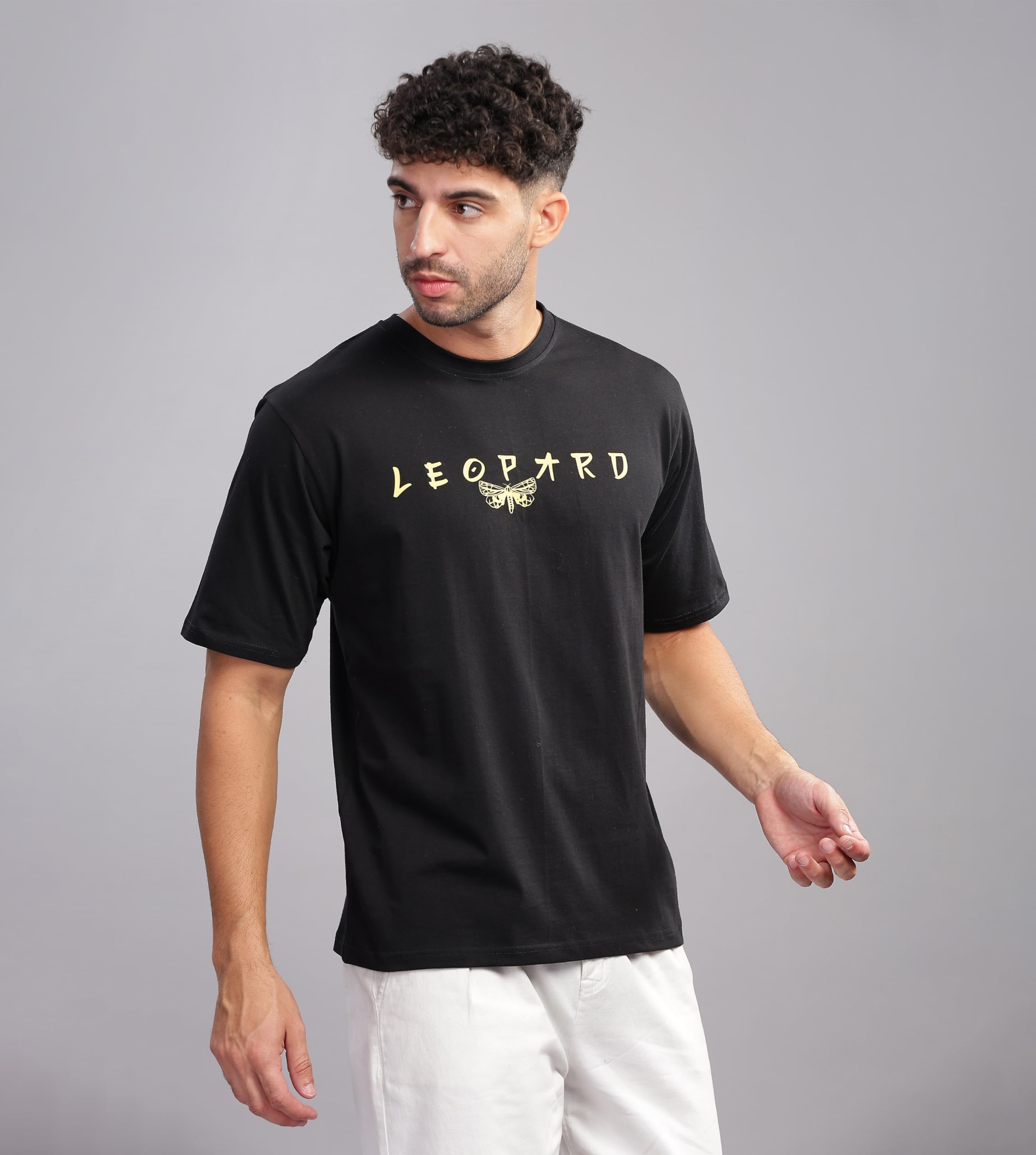 Kyda 100% Super Combed Cotton Relaxed fit Drop Shoulder Printed Men's Black Tshirt - (Not Too Loose, Not Too Tight)