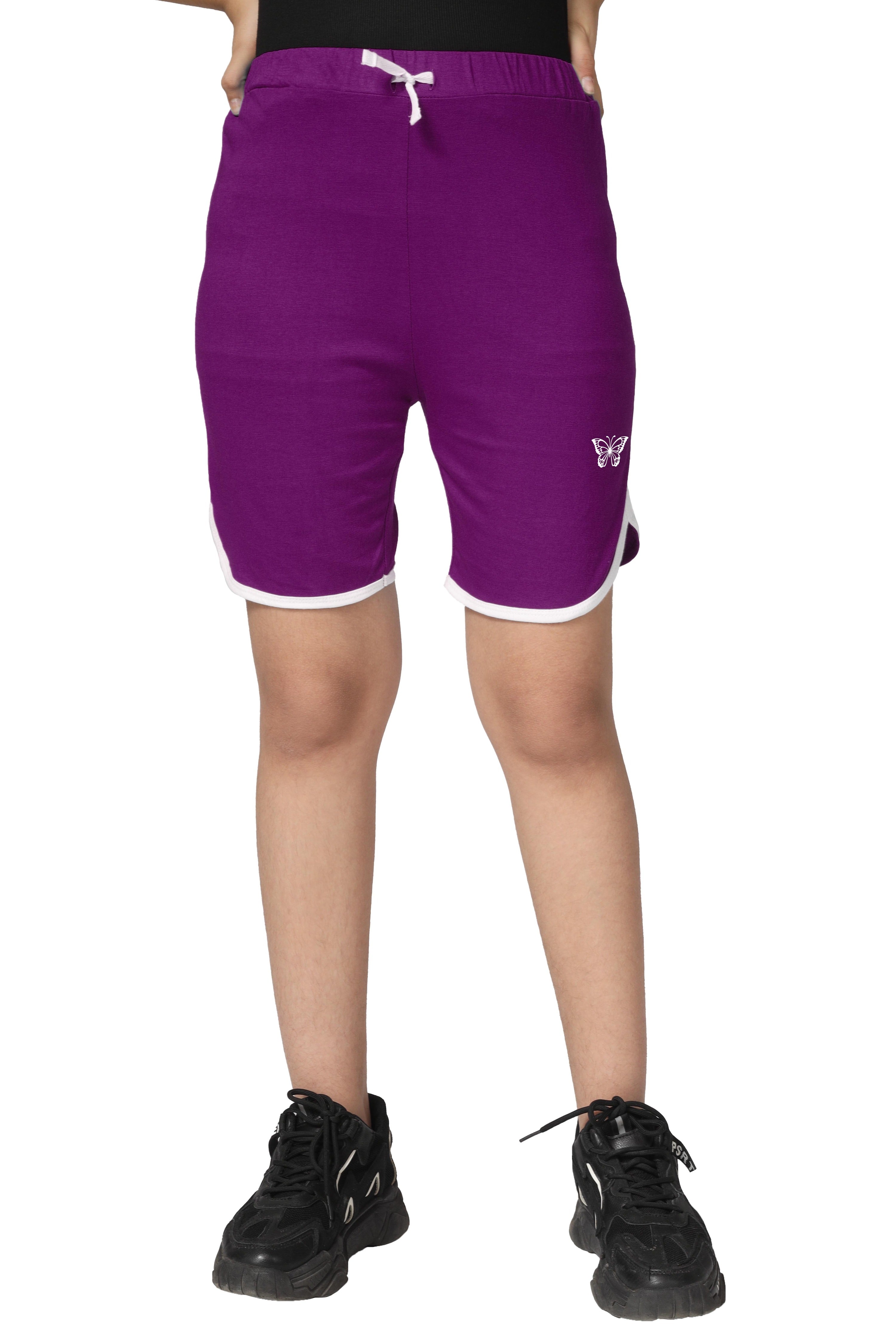 Girls Cotton Orange-Yellow-Purple Regular Fit Shorts (Pack of 3)