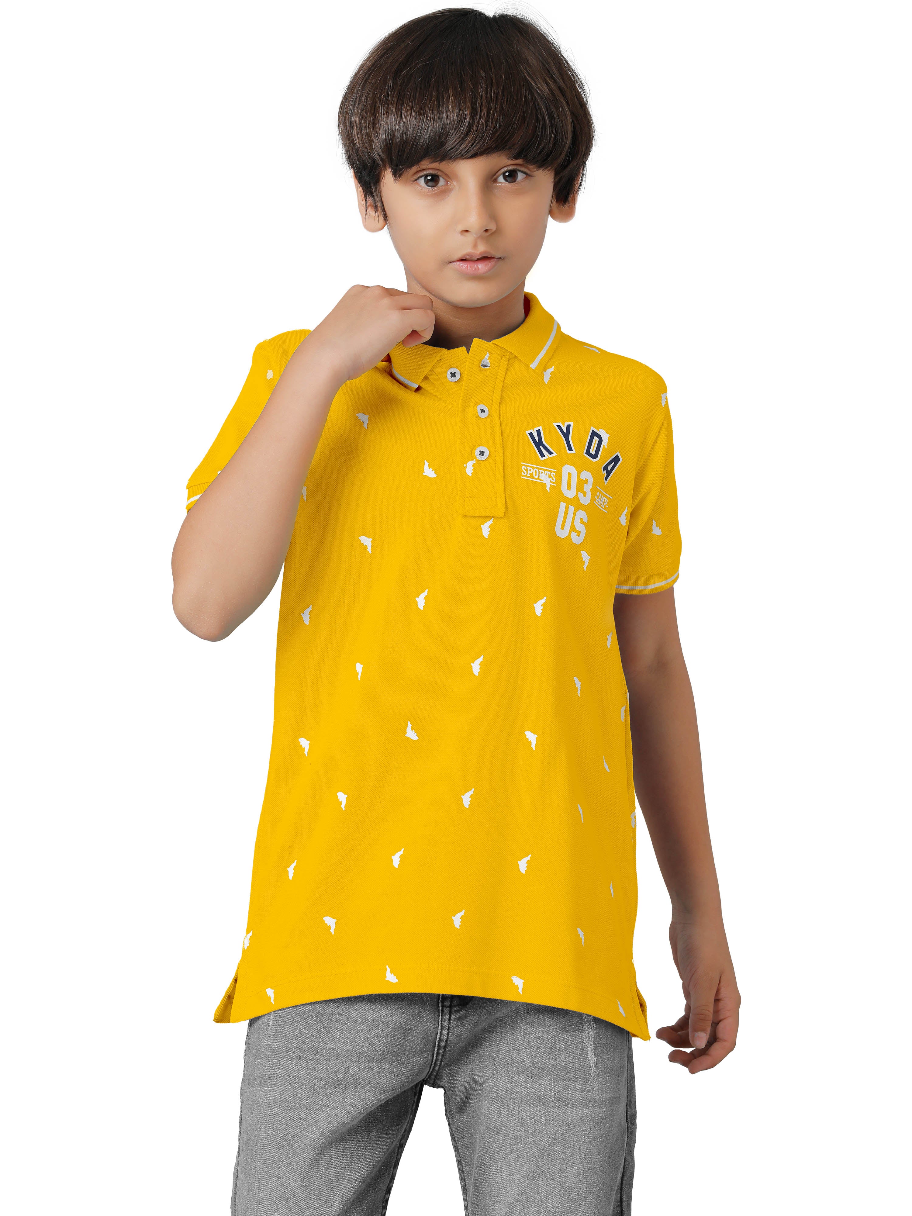 Boys Cotton Printed Regular Fit Polo Yellow T-Shirts