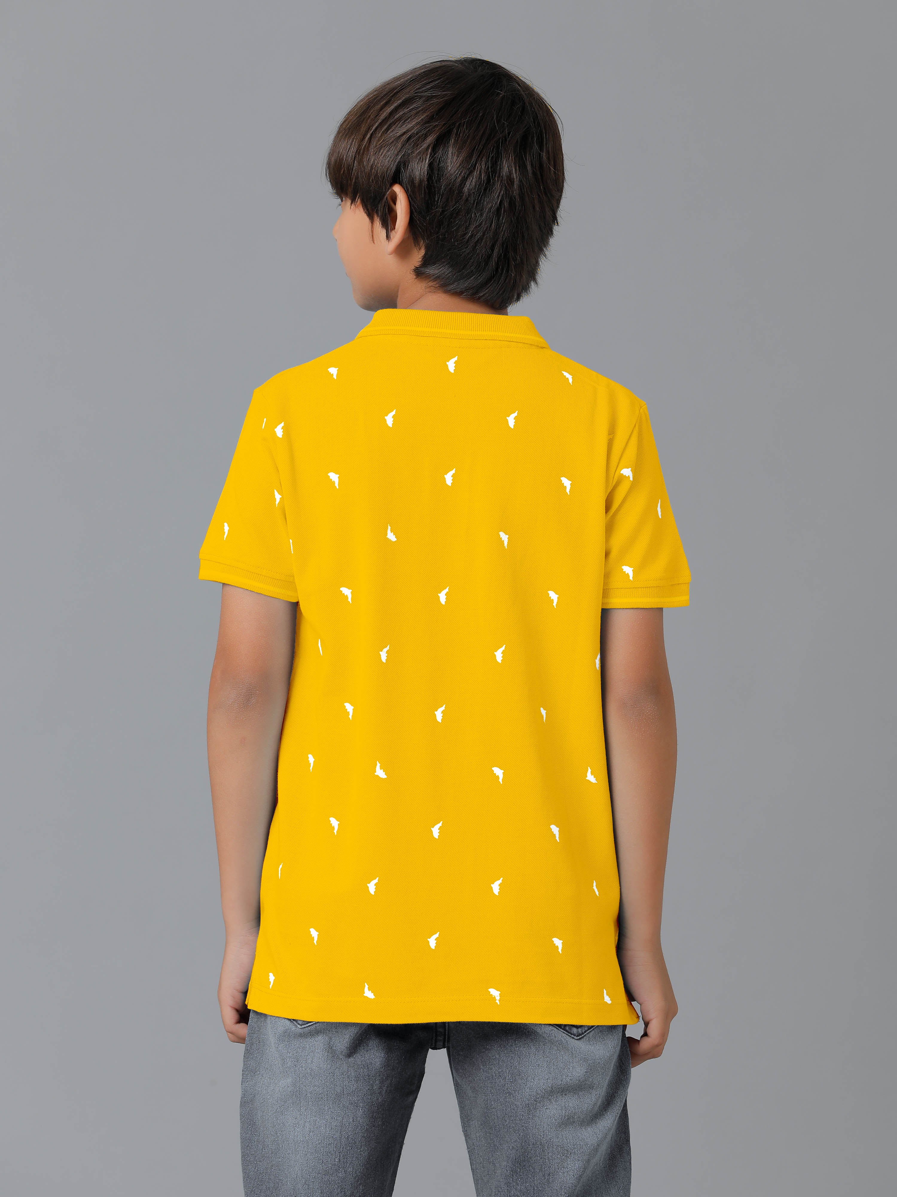 Boys Cotton Printed Regular Fit Polo Yellow T-Shirts