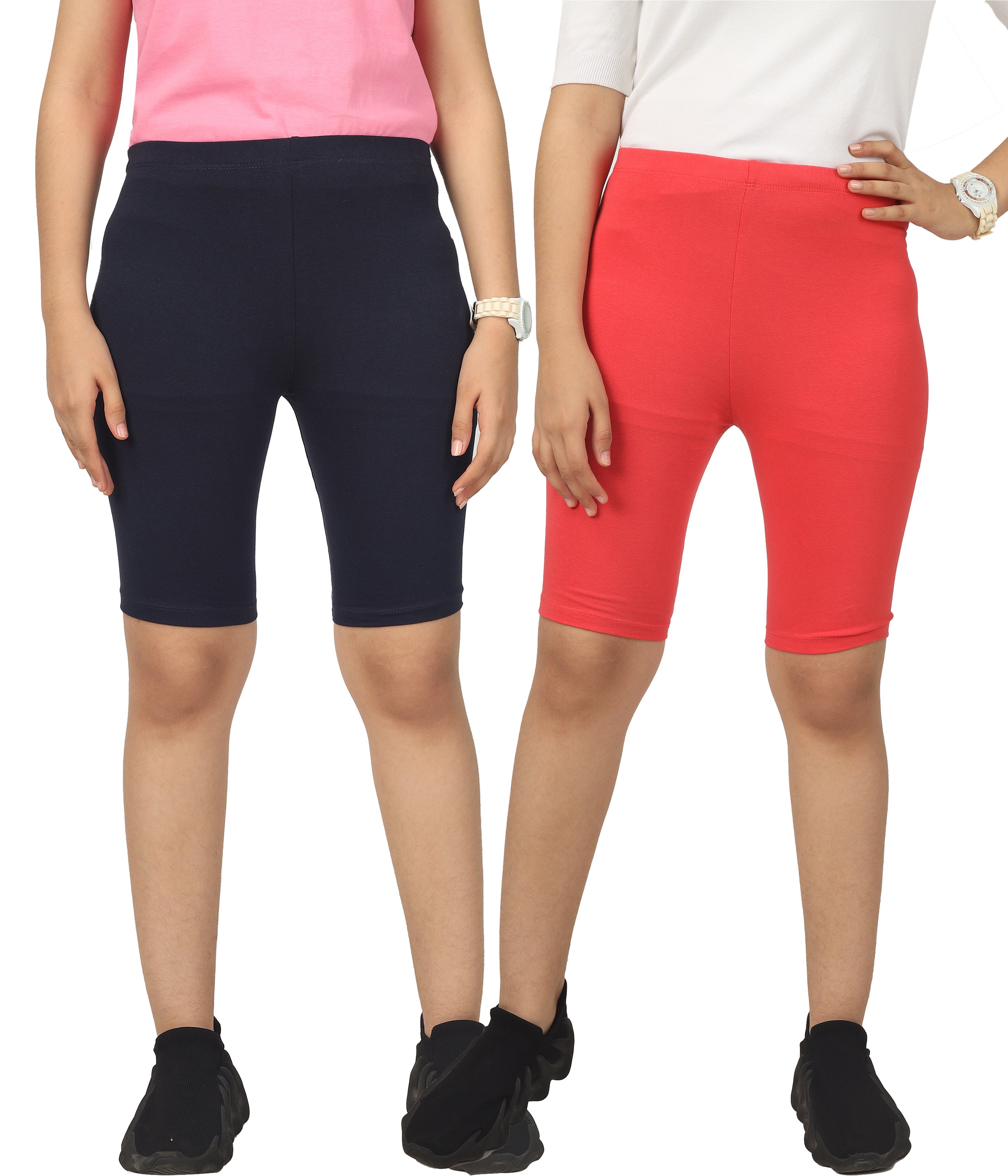 Girl's-Stretchable Cycling Shorts V6 (Pack of 2)