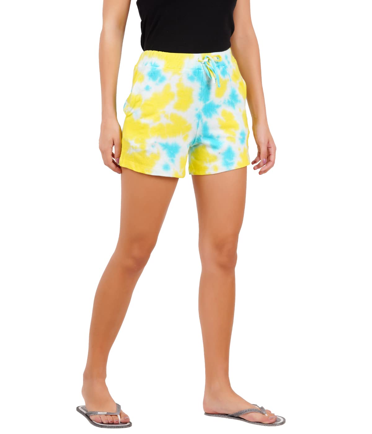 Women's Dyed Yellow Casual Shorts with Pockets