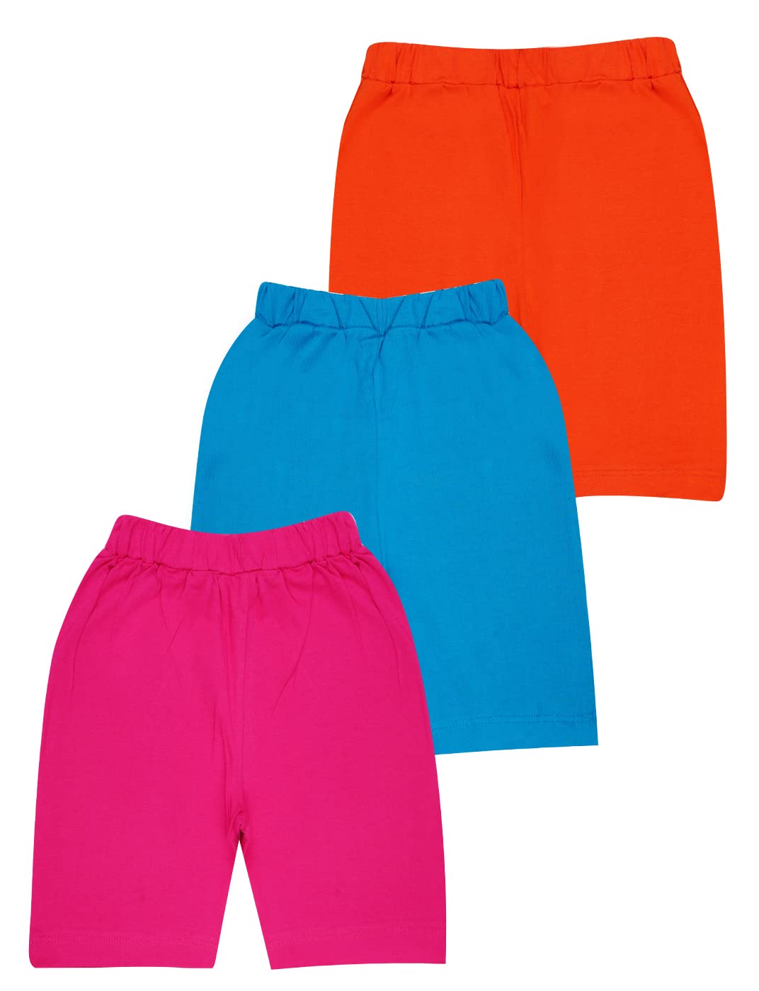 Girls Summer Blue-Pink-Orange Regular Fit Bow Solid Shorts (Pack of 3)