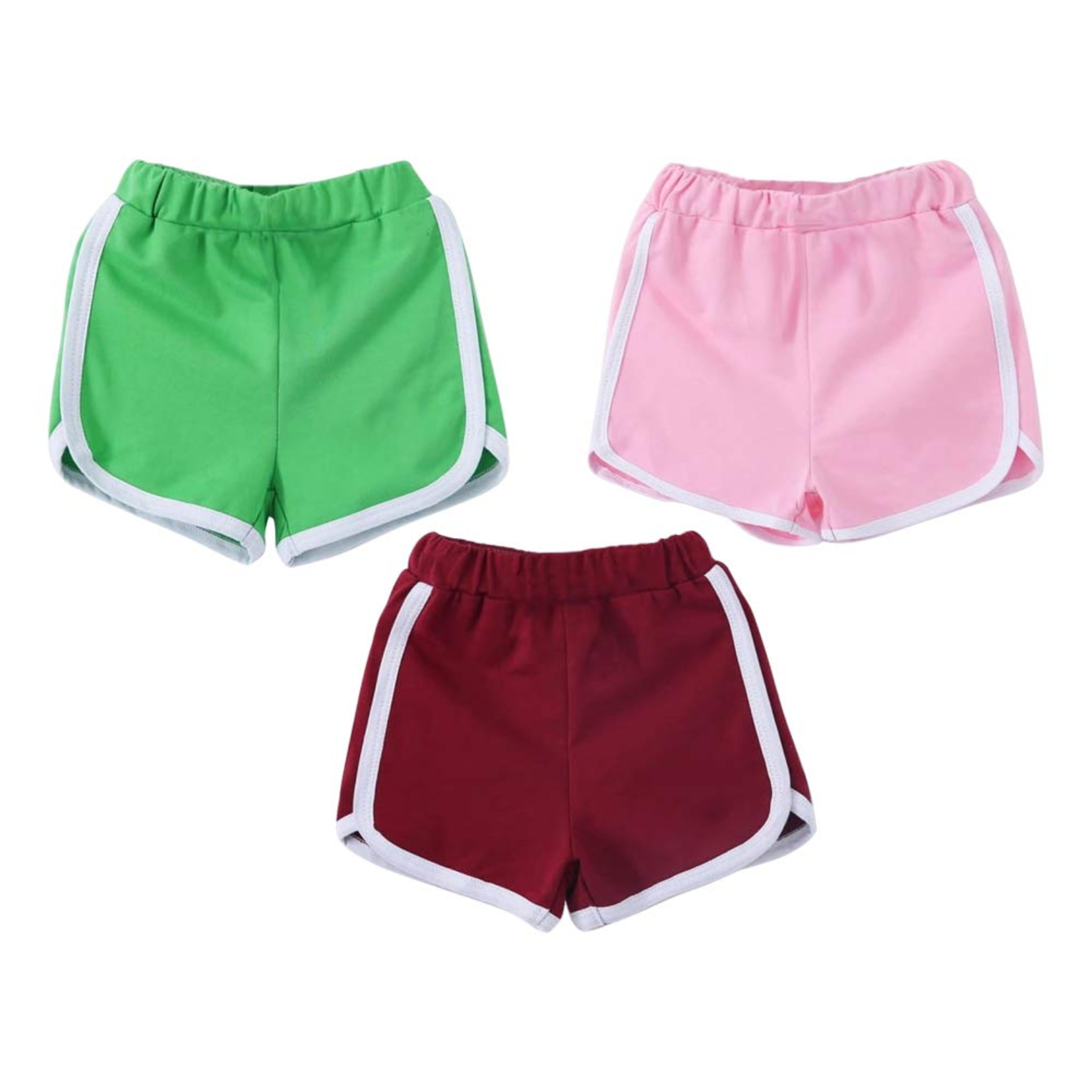 Girls Cotton Green-Lite Pink-Maroon Regular Fit Shorts (Pack of 3)