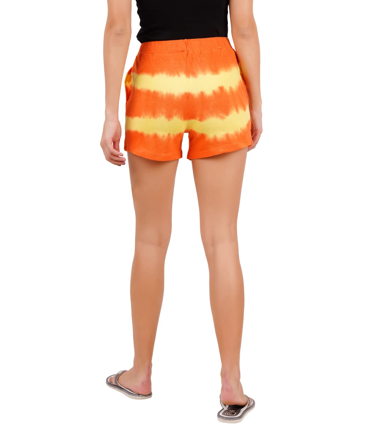 Women's Dyed Orange Casual Shorts with Pockets