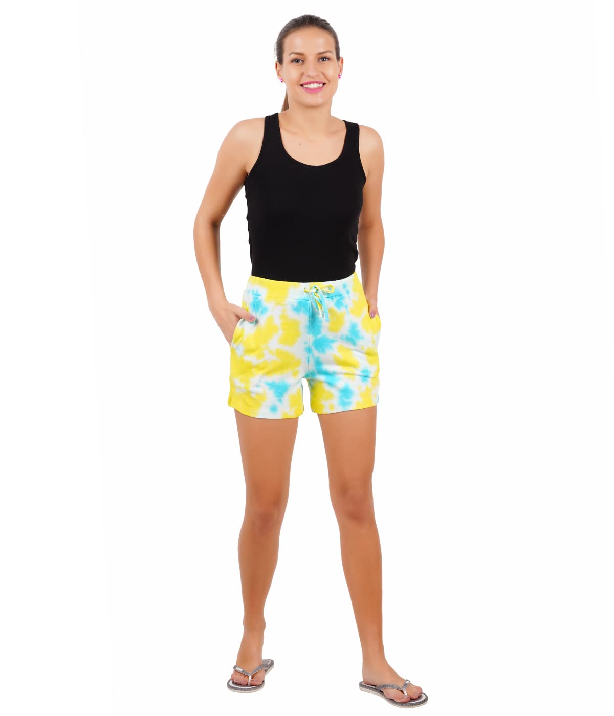 Women's Dyed Yellow Casual Shorts with Pockets