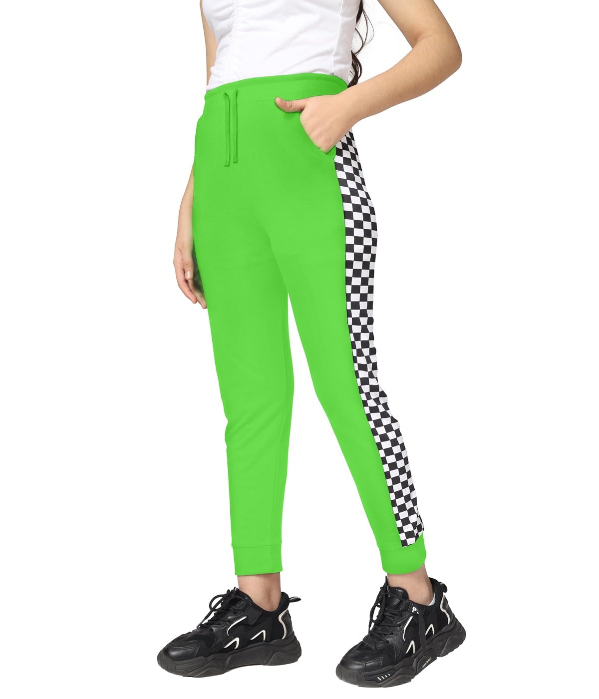 Girls Cotton Printed Track Pants with Pocket - LightGreen