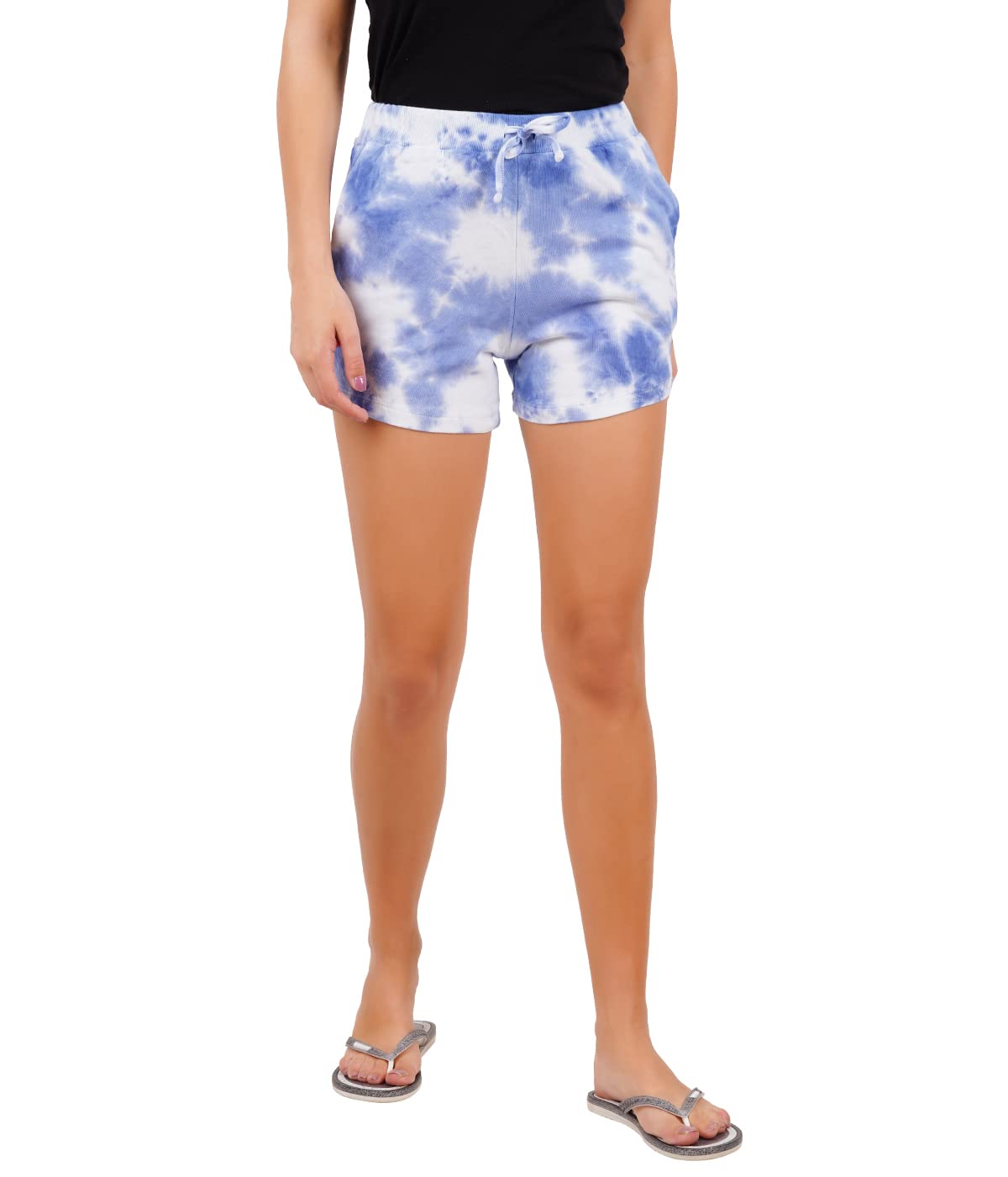 Women's Dyed Blue Casual Shorts with Pockets