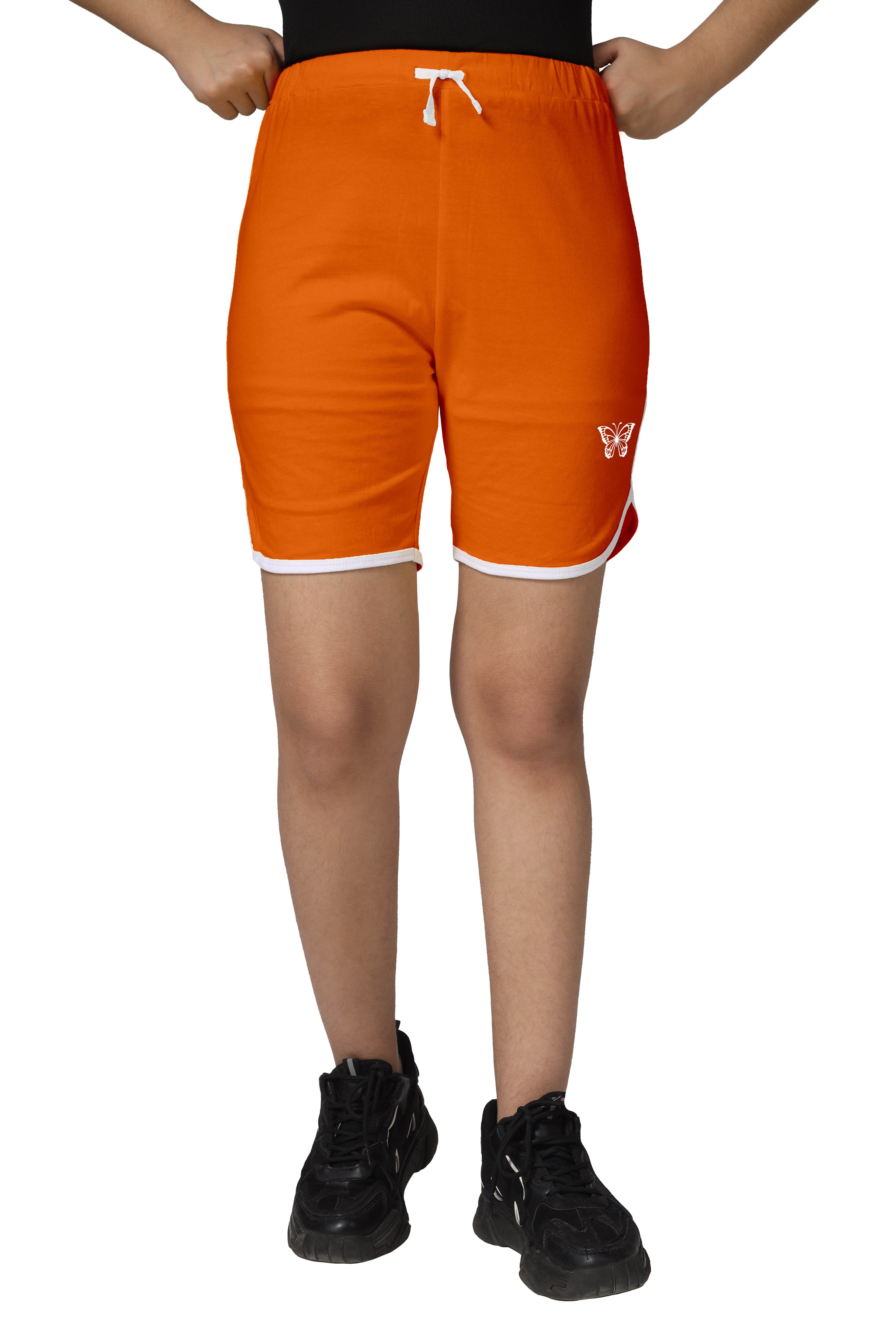 Girls Cotton Orange-Yellow-Purple Regular Fit Shorts (Pack of 3)