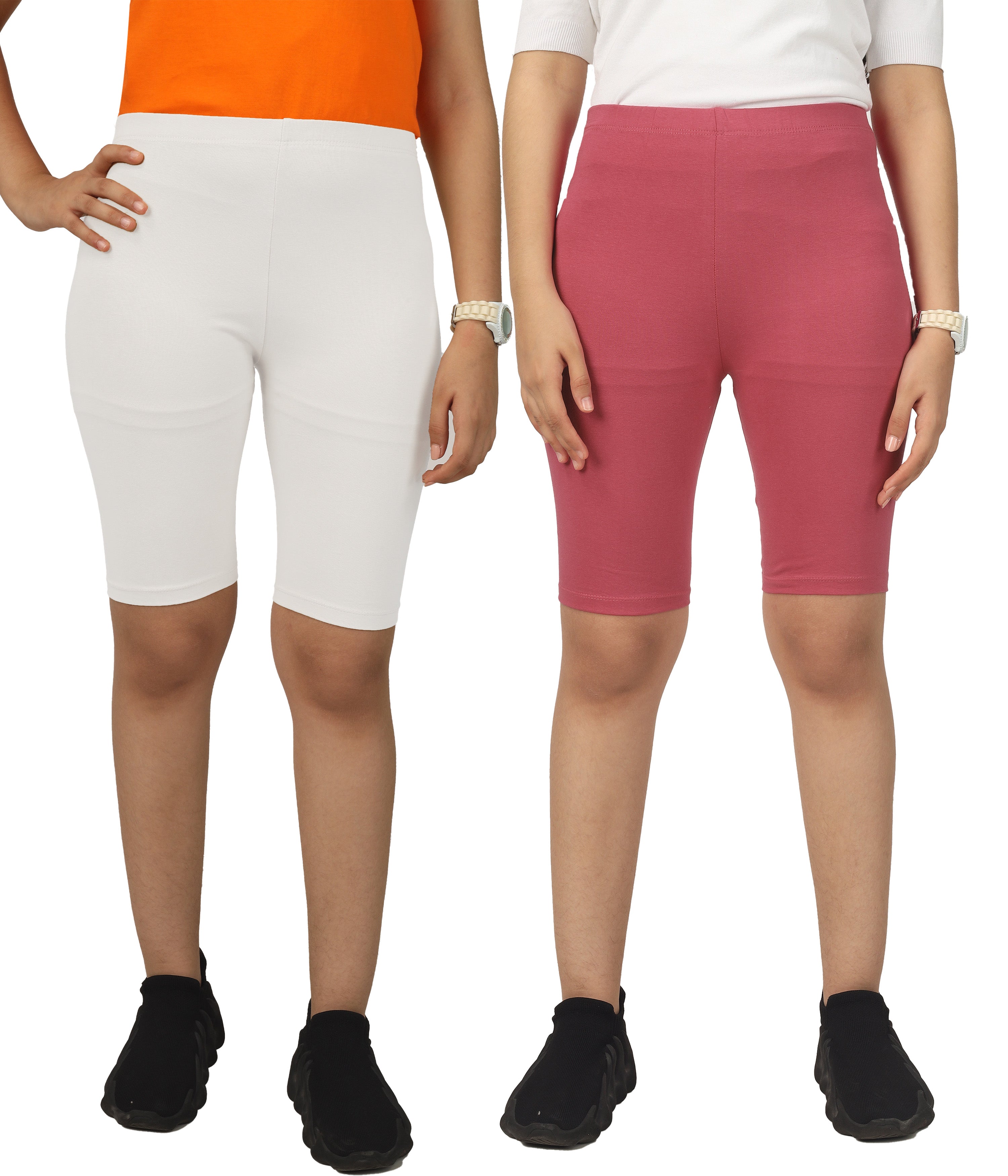 Girl's-Stretchable Cycling Shorts V7 (Pack of 2)