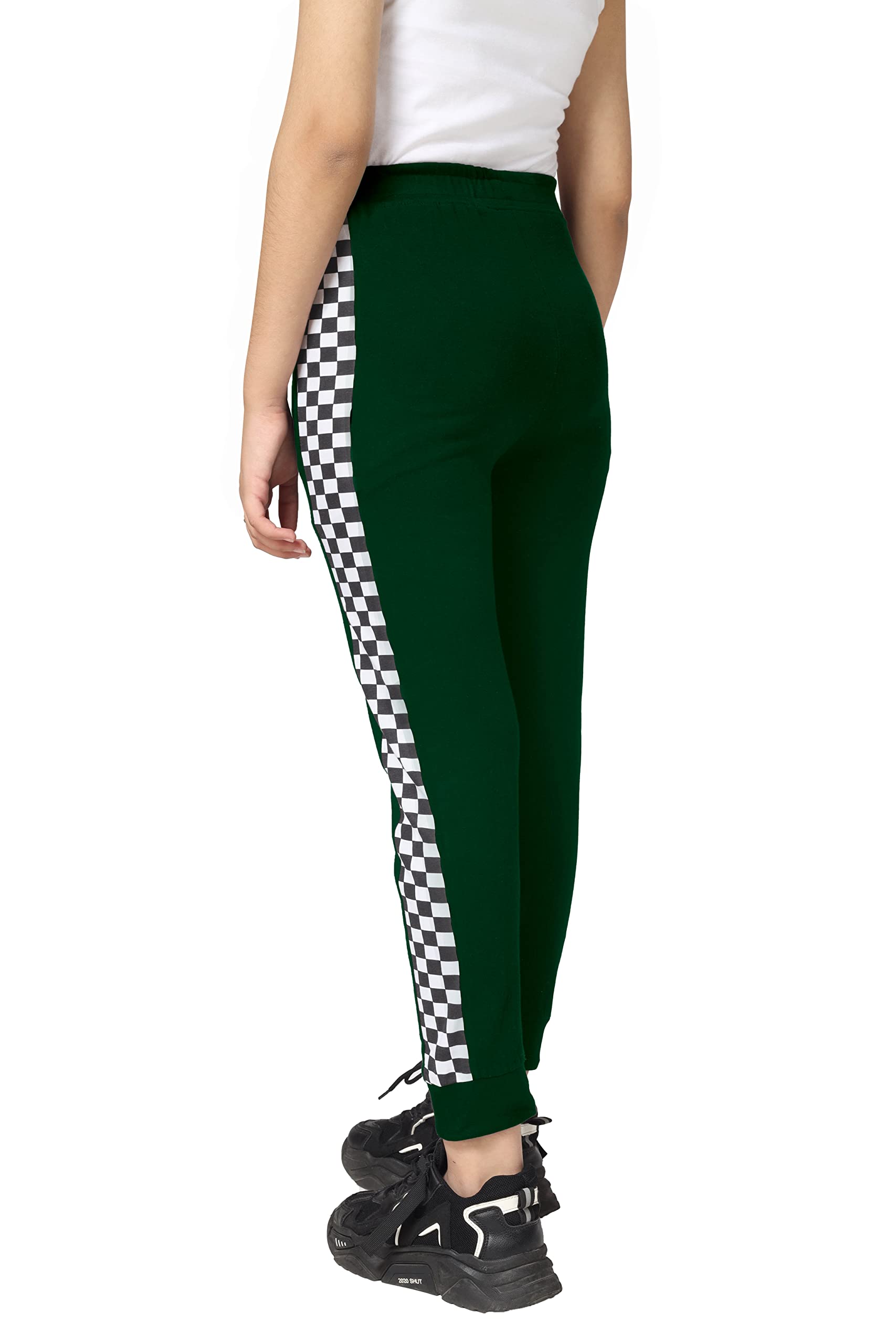 Girls Cotton Printed Track Pants with Pocket - Dark Green