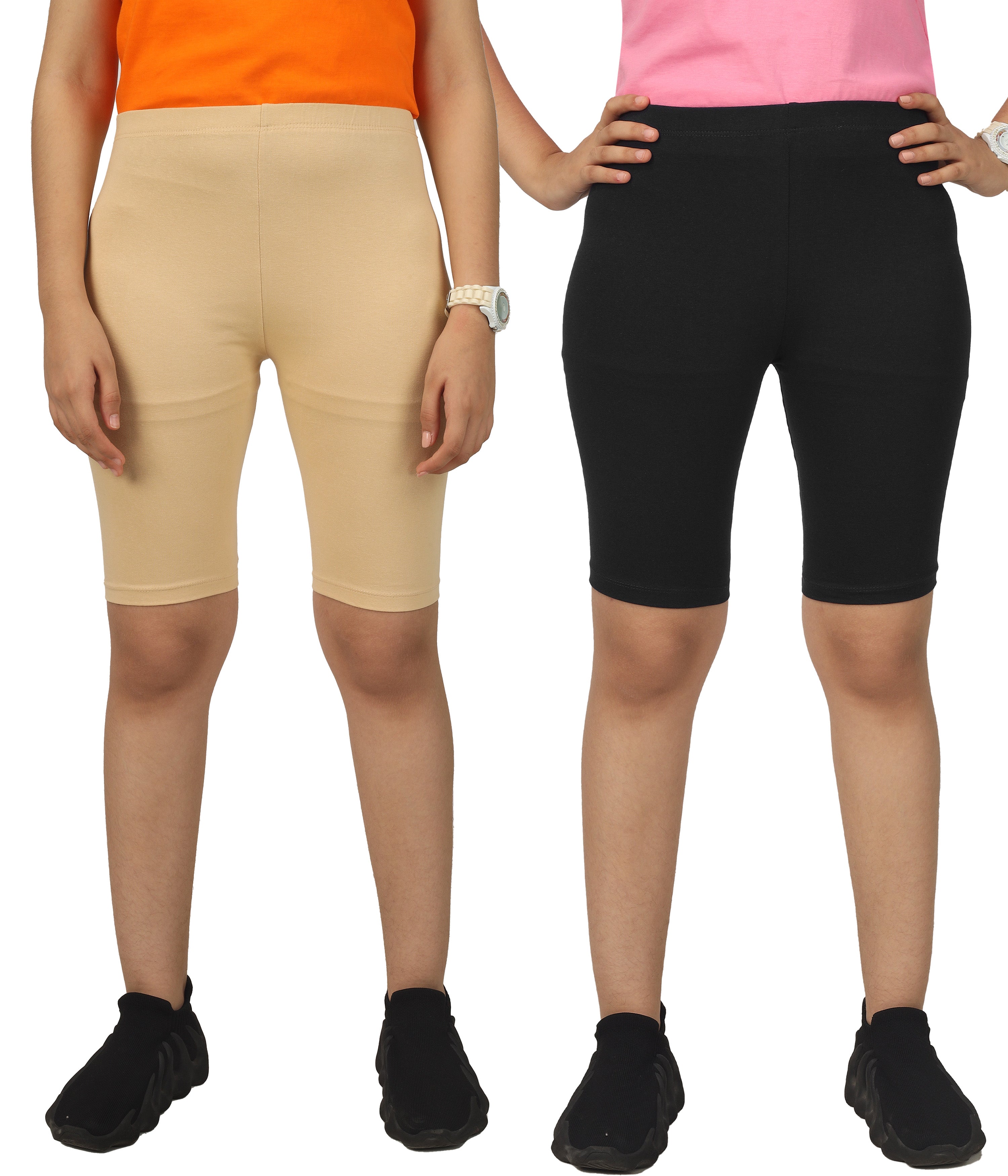 Girl's-Stretchable Cycling Shorts V8 (Pack of 2)