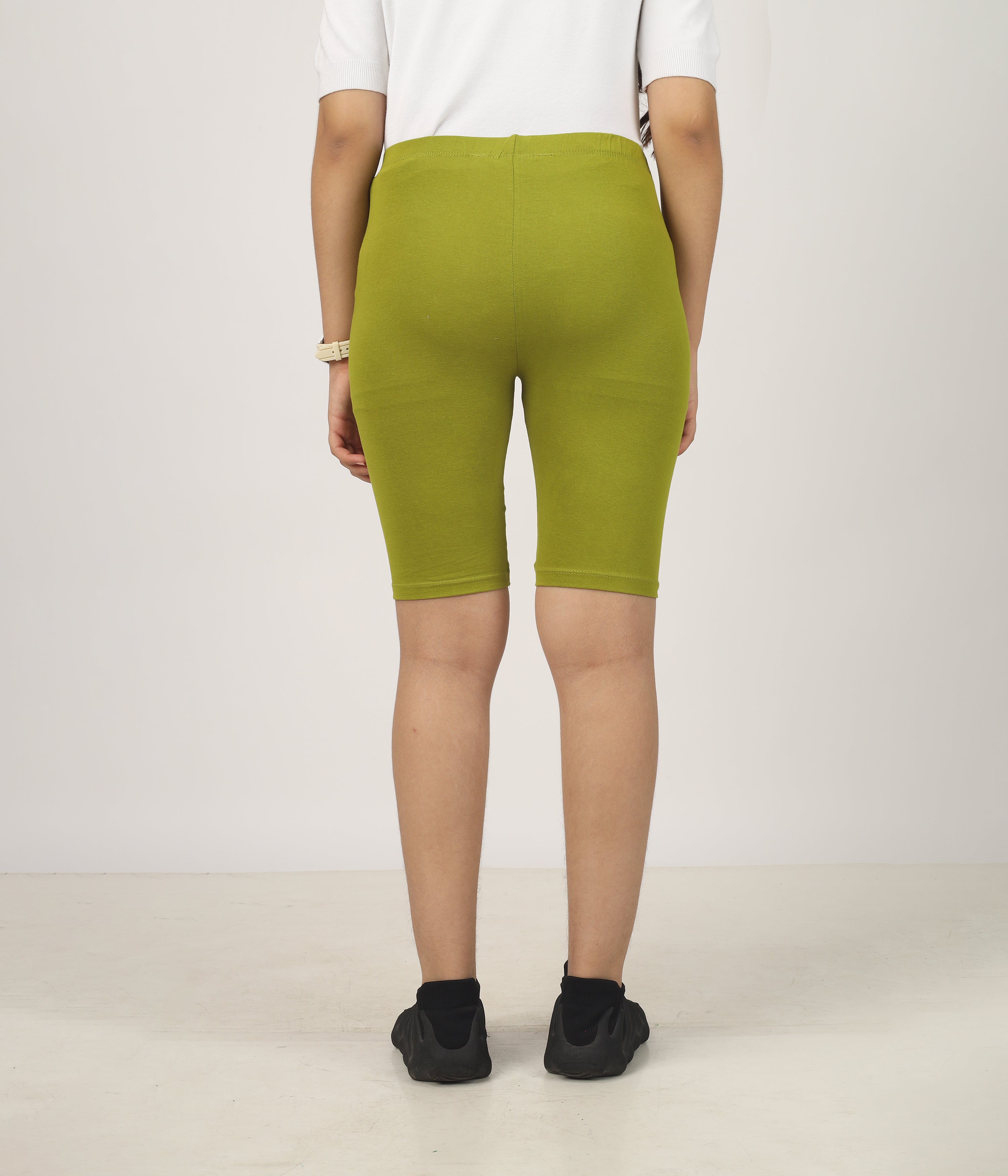 Girl's-Stretchable Olive Green Cycling Shorts