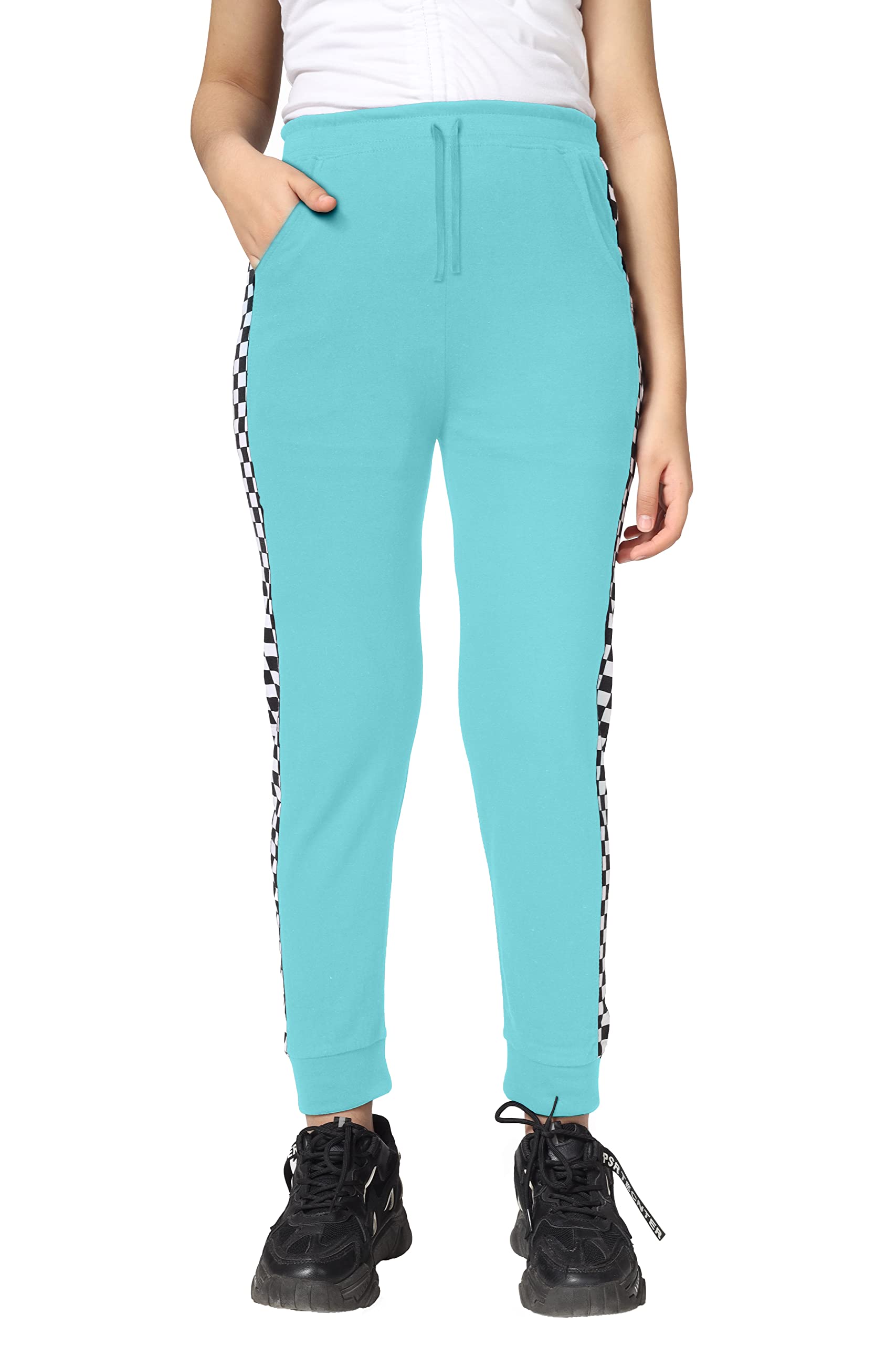 Girls Cotton Printed Track Pants with Pocket - SkyBlue