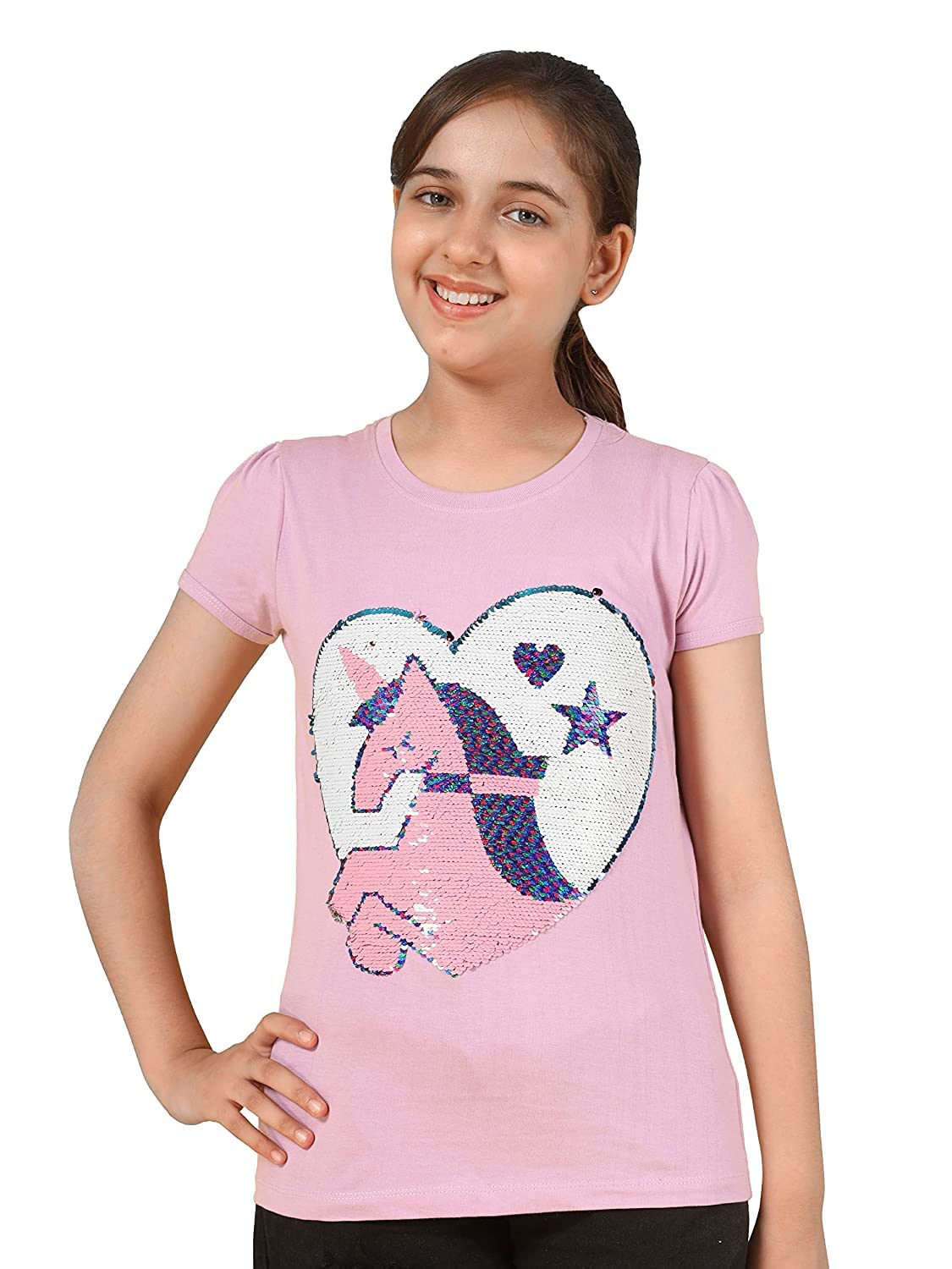 Girls Cotton Half Sleeve Printed Tops - Pink