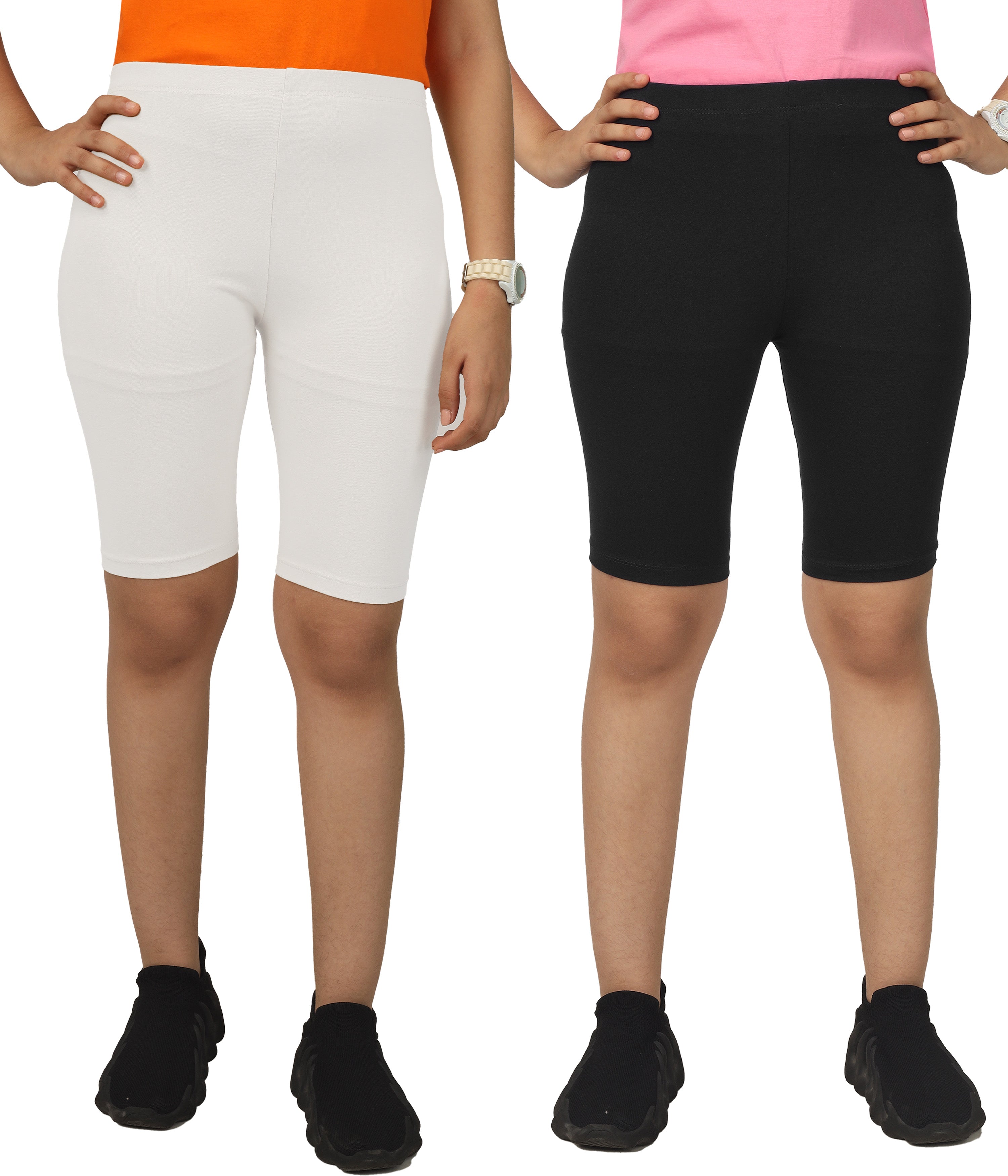 Girl's-Stretchable Cycling Shorts V3 (Pack of 2)