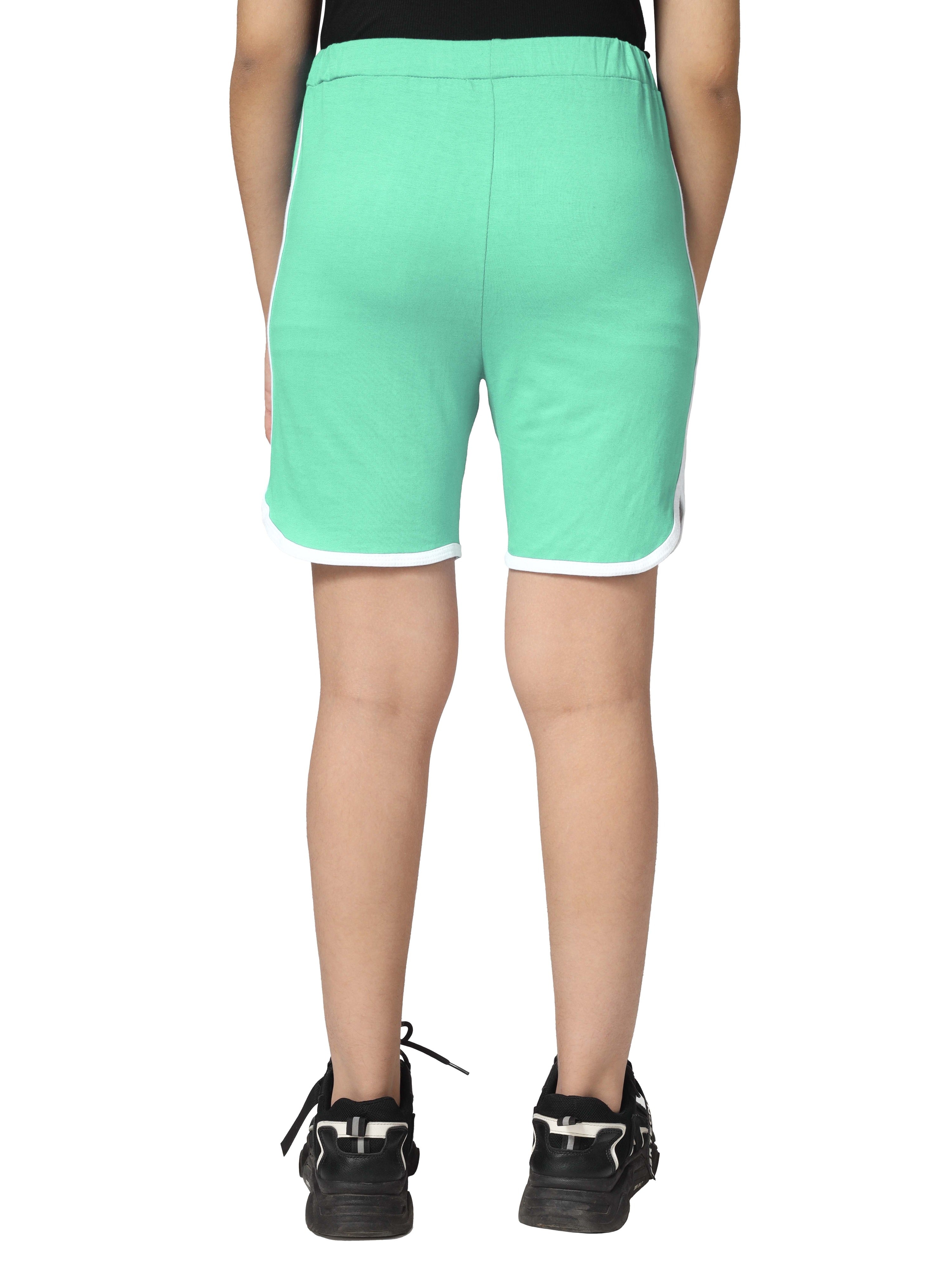 Girls Cotton Navy-Mint Green-Red Regular Fit Shorts (Pack of 3)