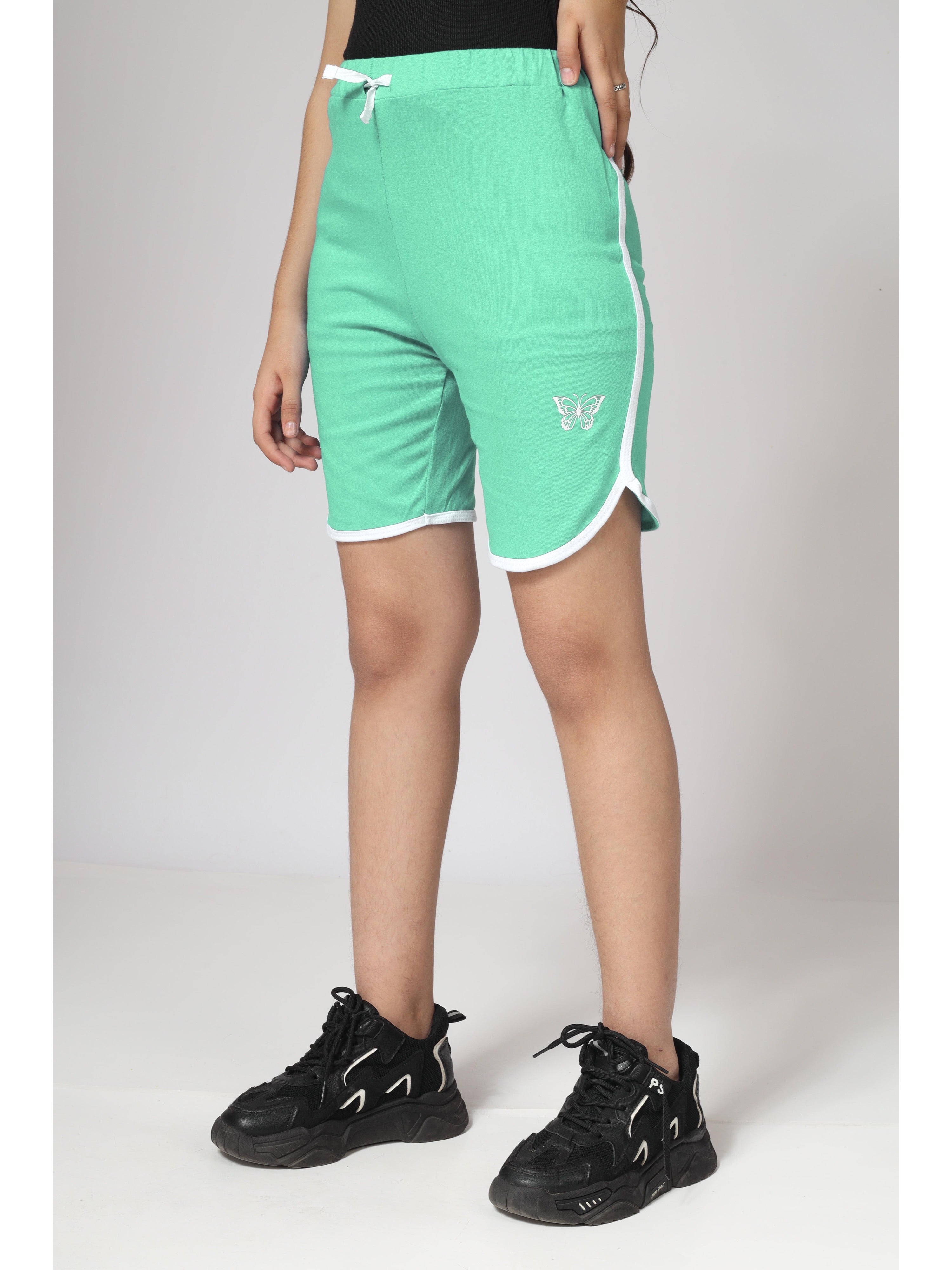 Girls Cotton Navy-Mint Green-Red Regular Fit Shorts (Pack of 3)