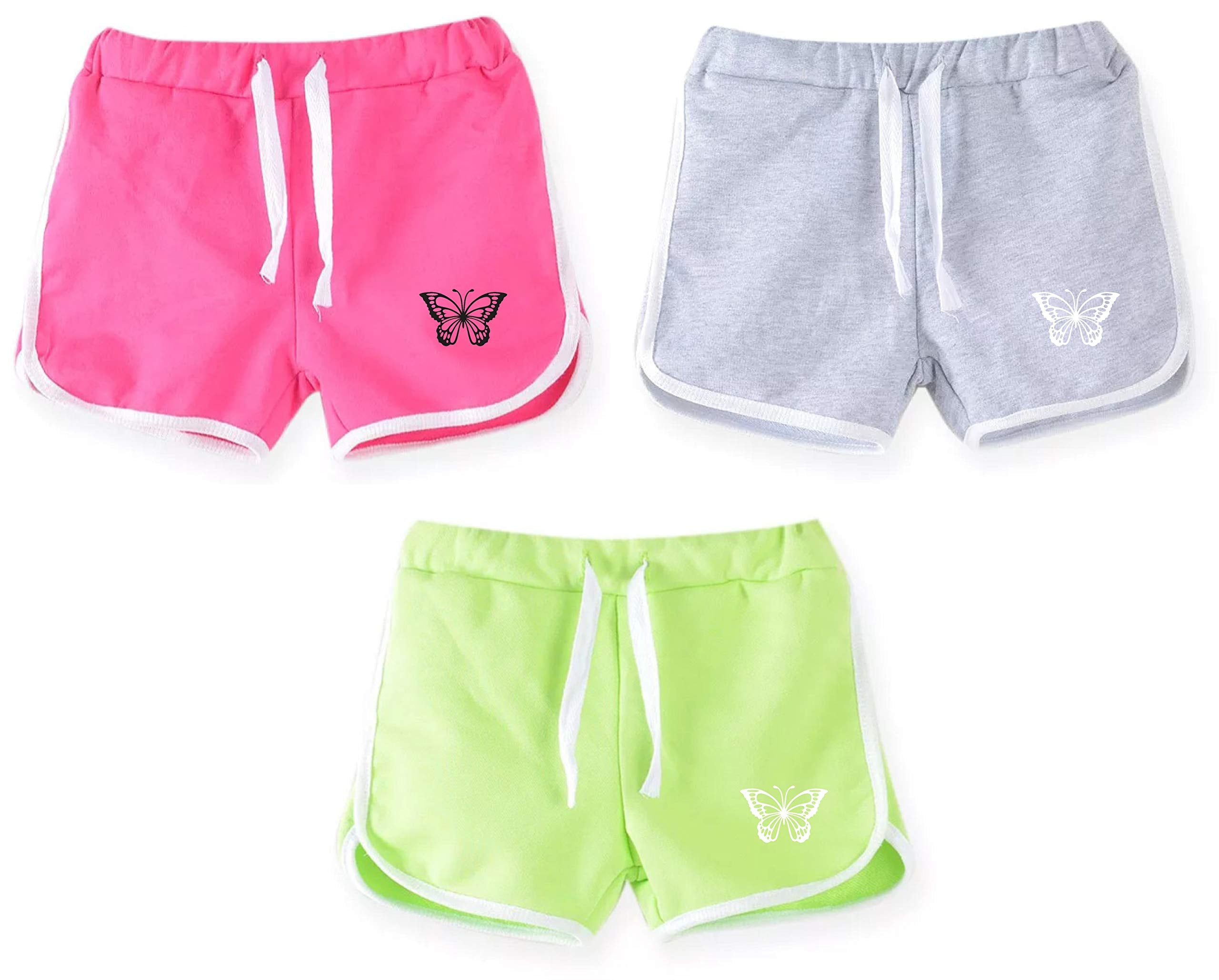 Girls Cotton Lite Green-Melange-PinkGreen-Lite Pink Regular Fit Shorts (Pack of 3)