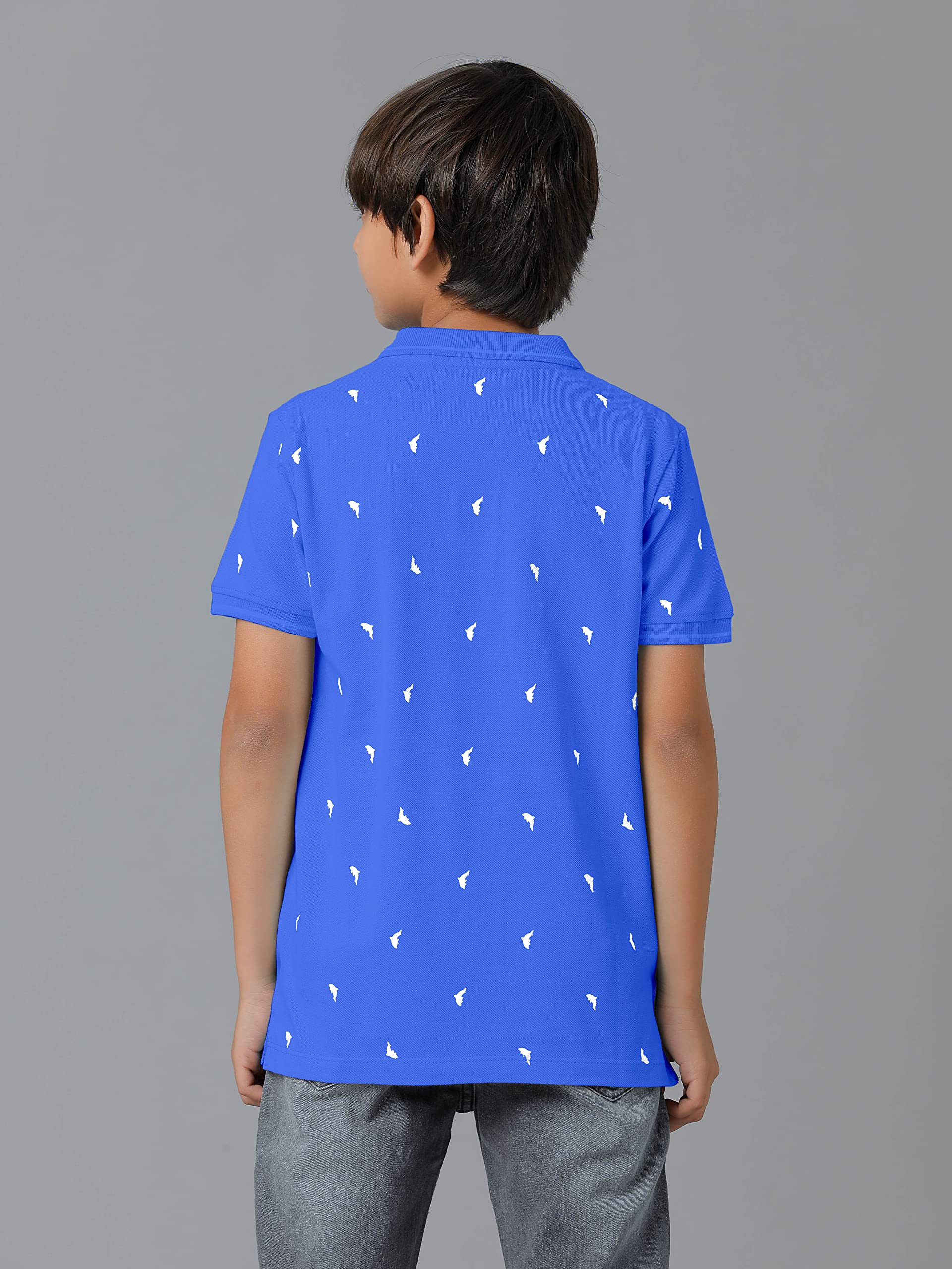 Boys Cotton Printed Regular Fit Polo Blue T-Shirts