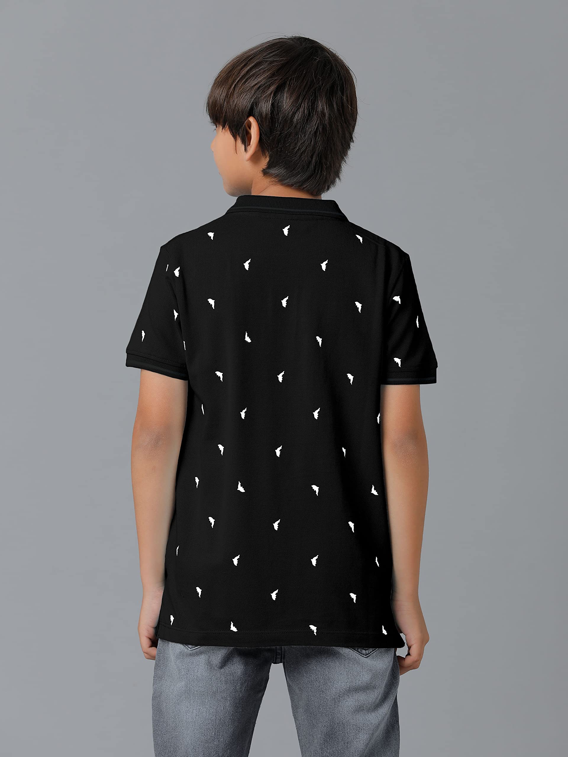 Boys Cotton Printed Regular Fit Polo Black T-Shirts