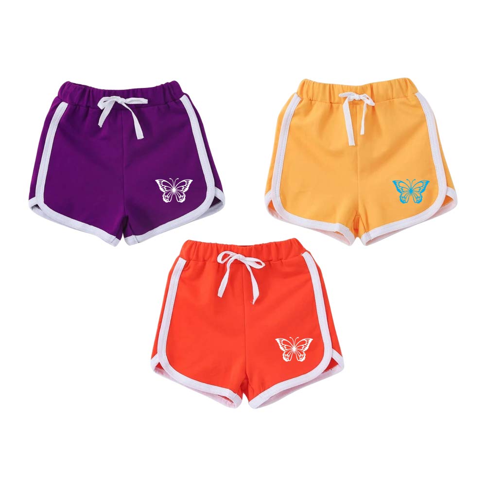 Girls Cotton Orange-Yellow-Purple Regular Fit Shorts (Pack of 3)