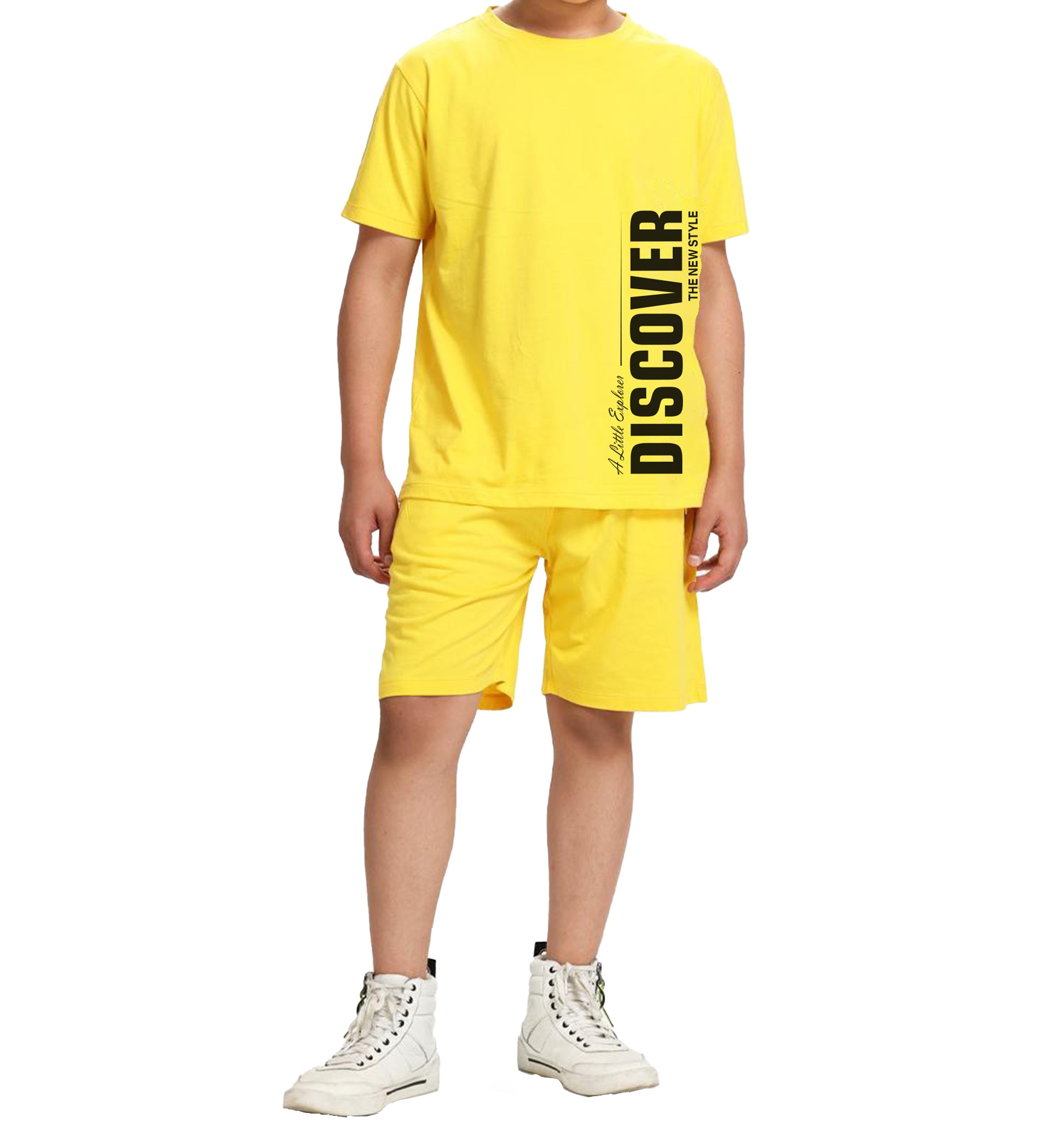 KYDA KIDS® Boy's 100% Pure Cotton Premium Printed Yellow Tshirt and Shorts Set for Summer