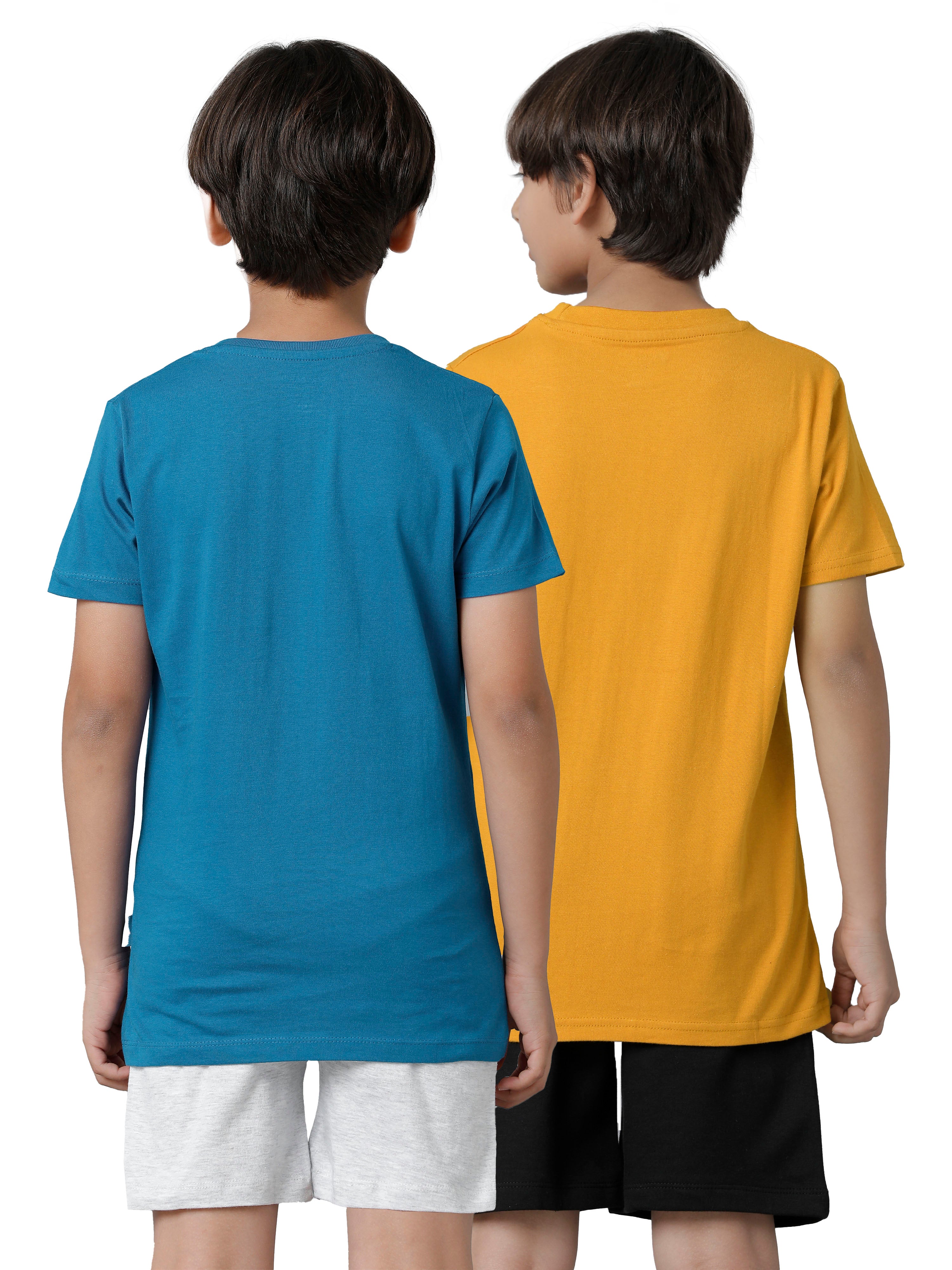 Boys 100% Cotton Printed Multicolor T-Shirts for Kids (Pack of 2)