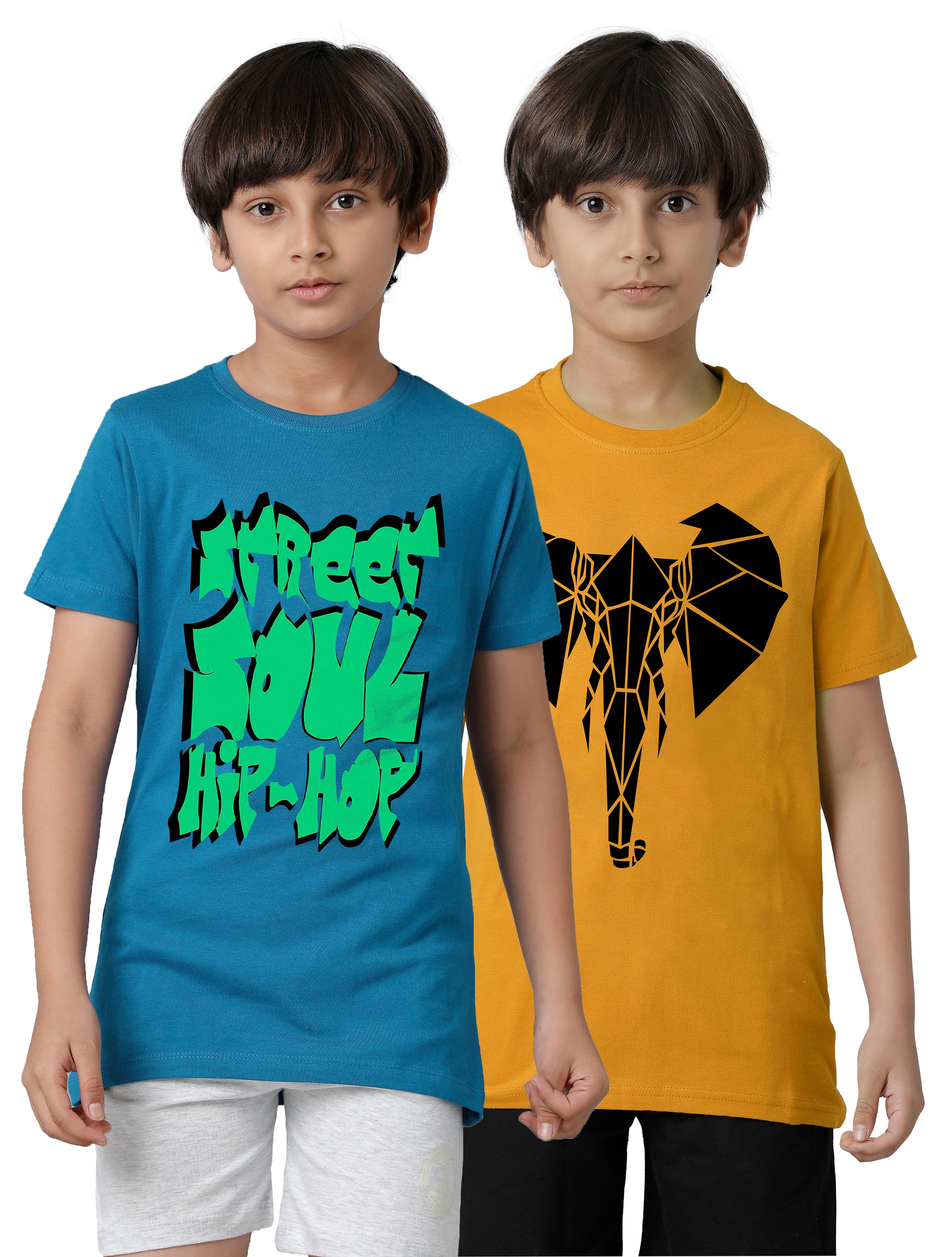 Boys 100% Cotton Printed Multicolor T-Shirts for Kids (Pack of 2)