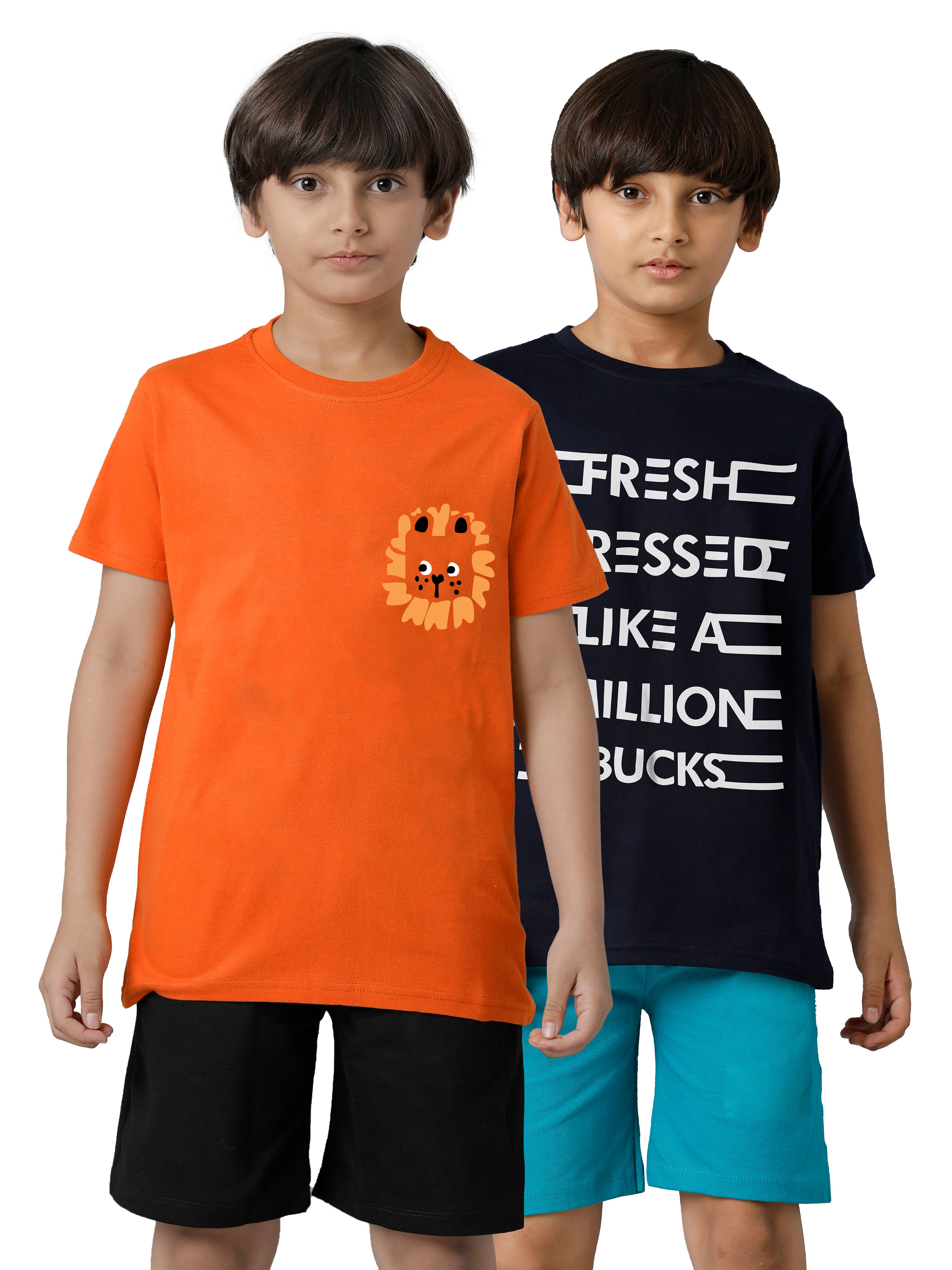 Boys Cotton Printed T-Shirts for Boys Multicolor T-Shirts for Kids (Pack of 2)