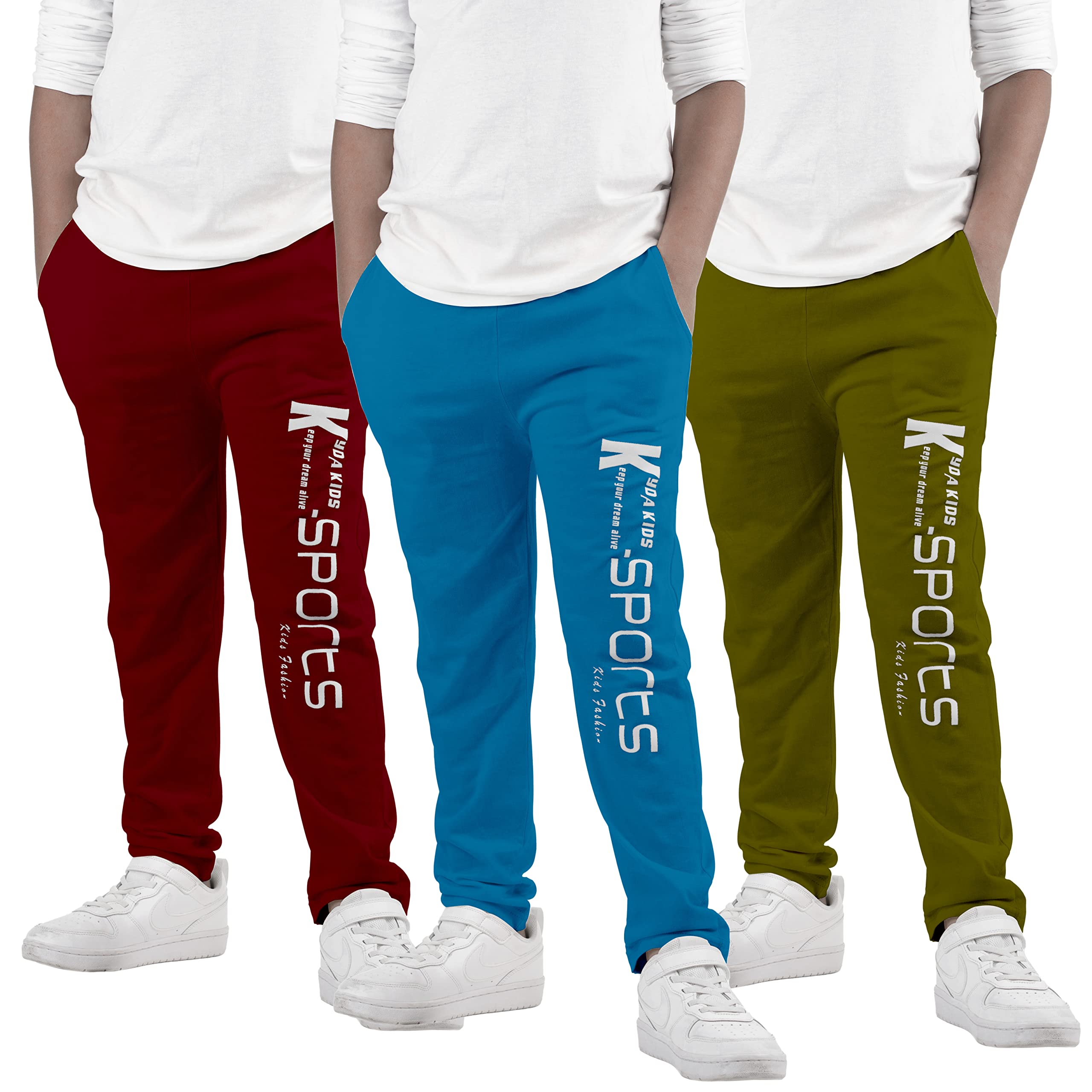 Boy's Regular Fit CottonTrack Pants - Multicolor (Pack of 3)