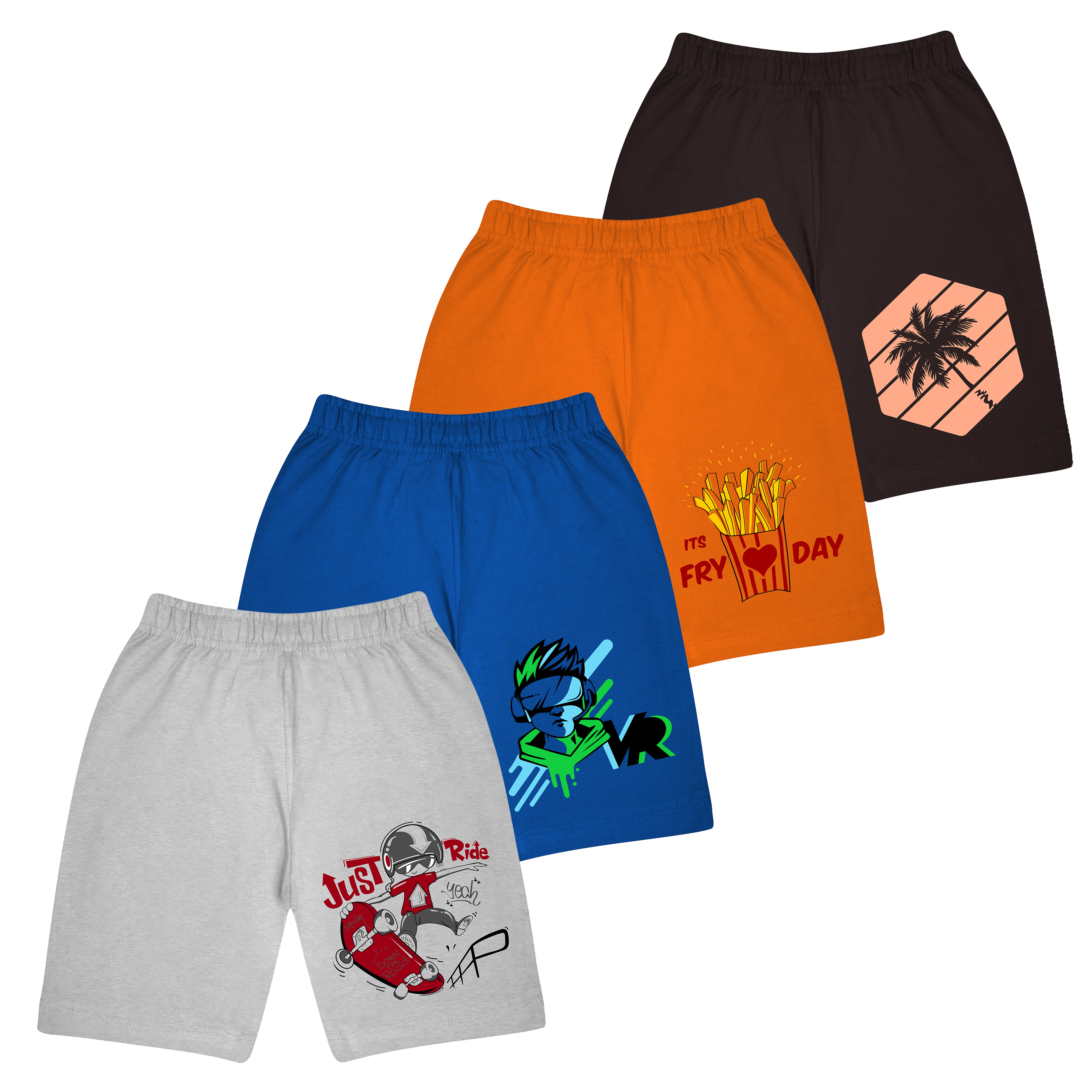 Boys Cotton Printed Shorts V1 (Pack of 4)