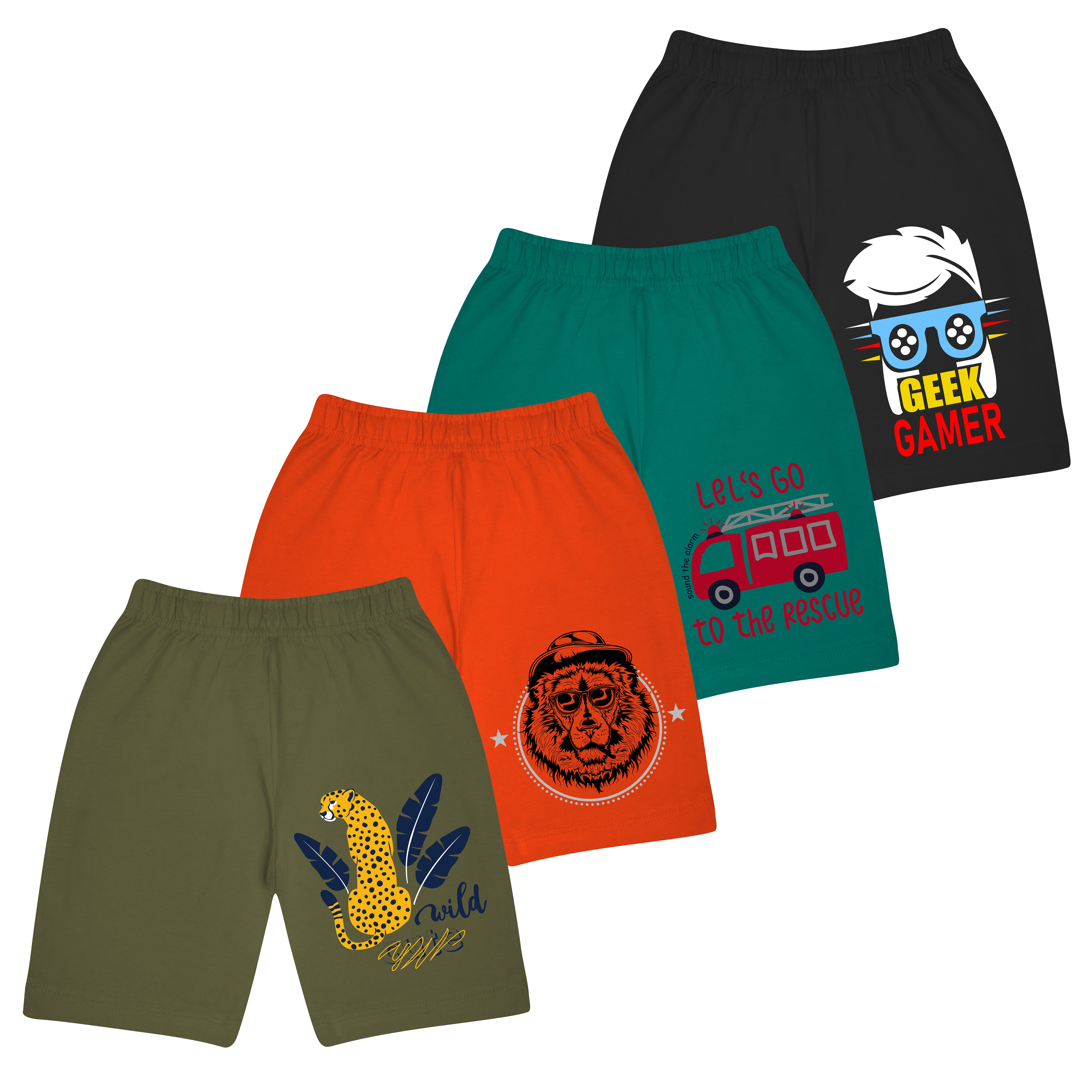 Boys Cotton Printed Shorts V2 (Pack of 4)