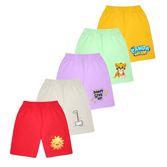 KYDA KIDS® Boys & Girls Cotton Blend Printed Shorts for Summer - Regular Fit Multicolor (Pack of 5)…