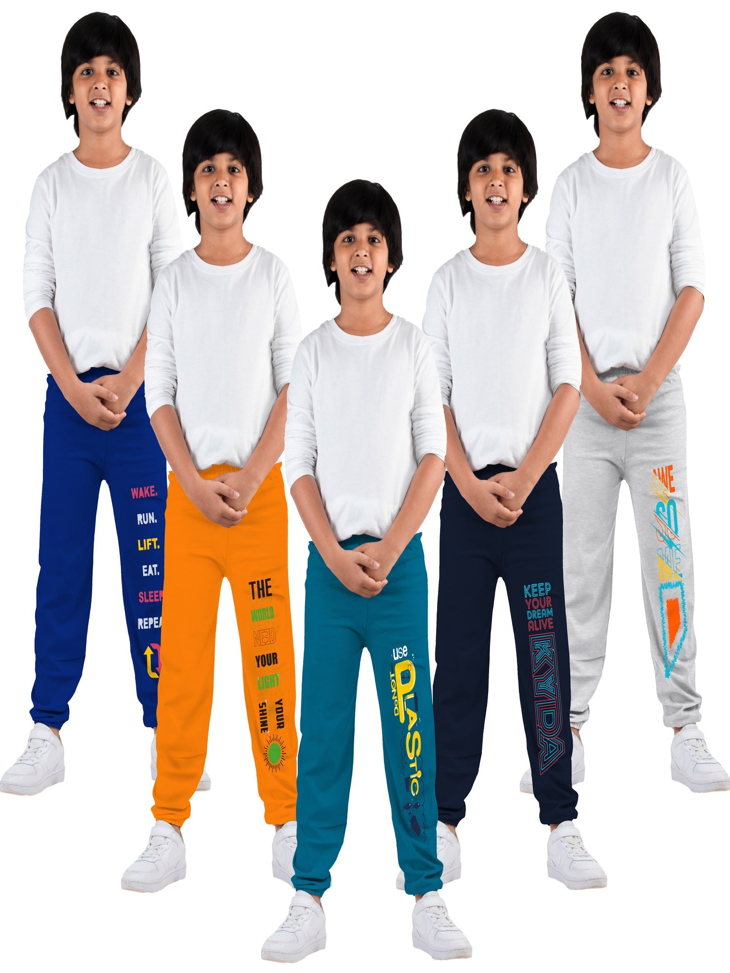 Track Pants for Boys Printed Multicolor (Pack of 5)