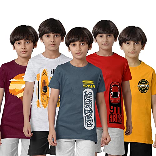 Boys Cotton Printed Half Sleeve T-Shirts Regular Fit (Pack of 5)