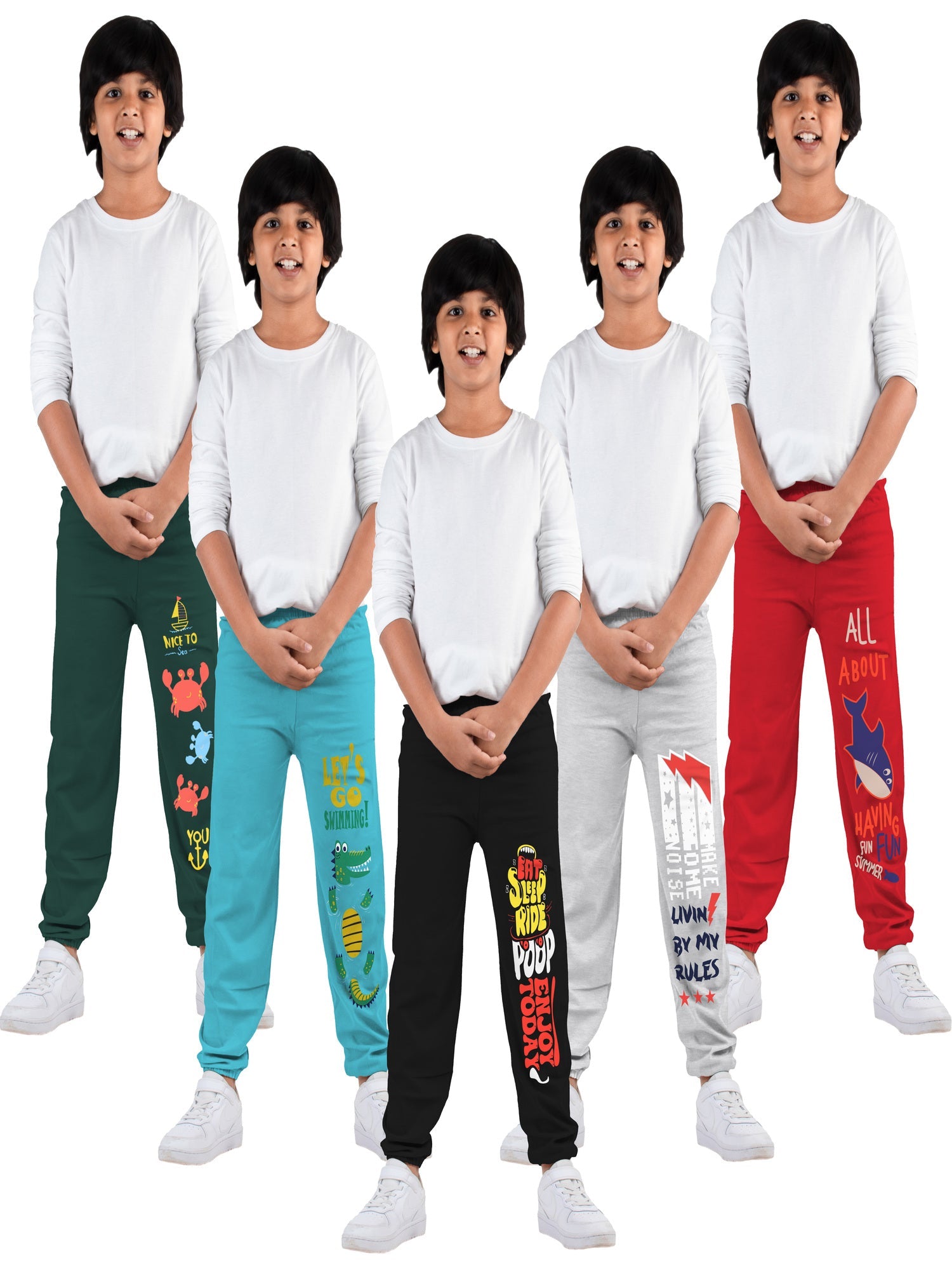 Boys Cotton Track Pants Multicolor (Pack of 5)